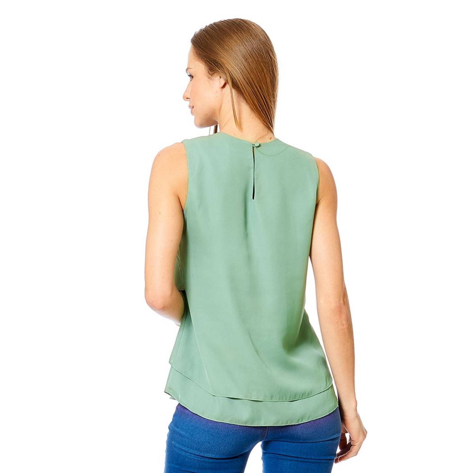 Blusa Sin Manga Mujer Moda Casual Con Volante Pistache Ligera