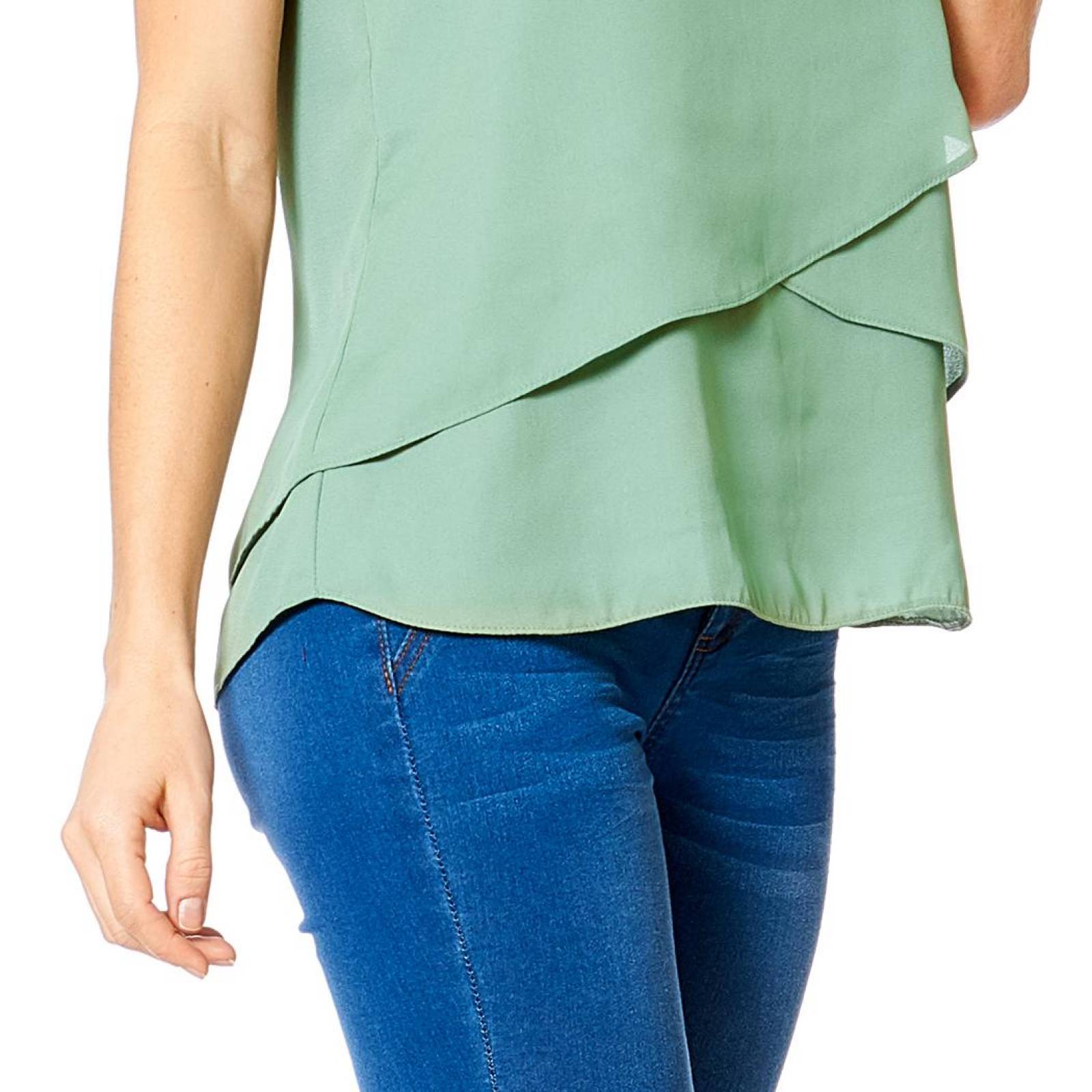 Blusa Sin Manga Mujer Moda Casual Con Volante Pistache Ligera