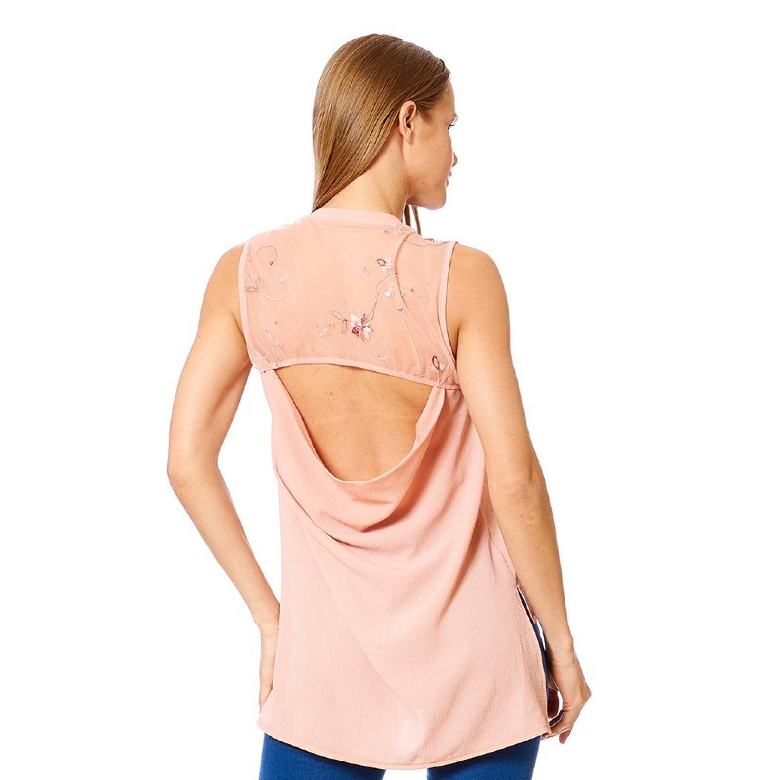 Blusa Casual Manga Corta Mujer Mesh En Espalda Palo De Rosa 