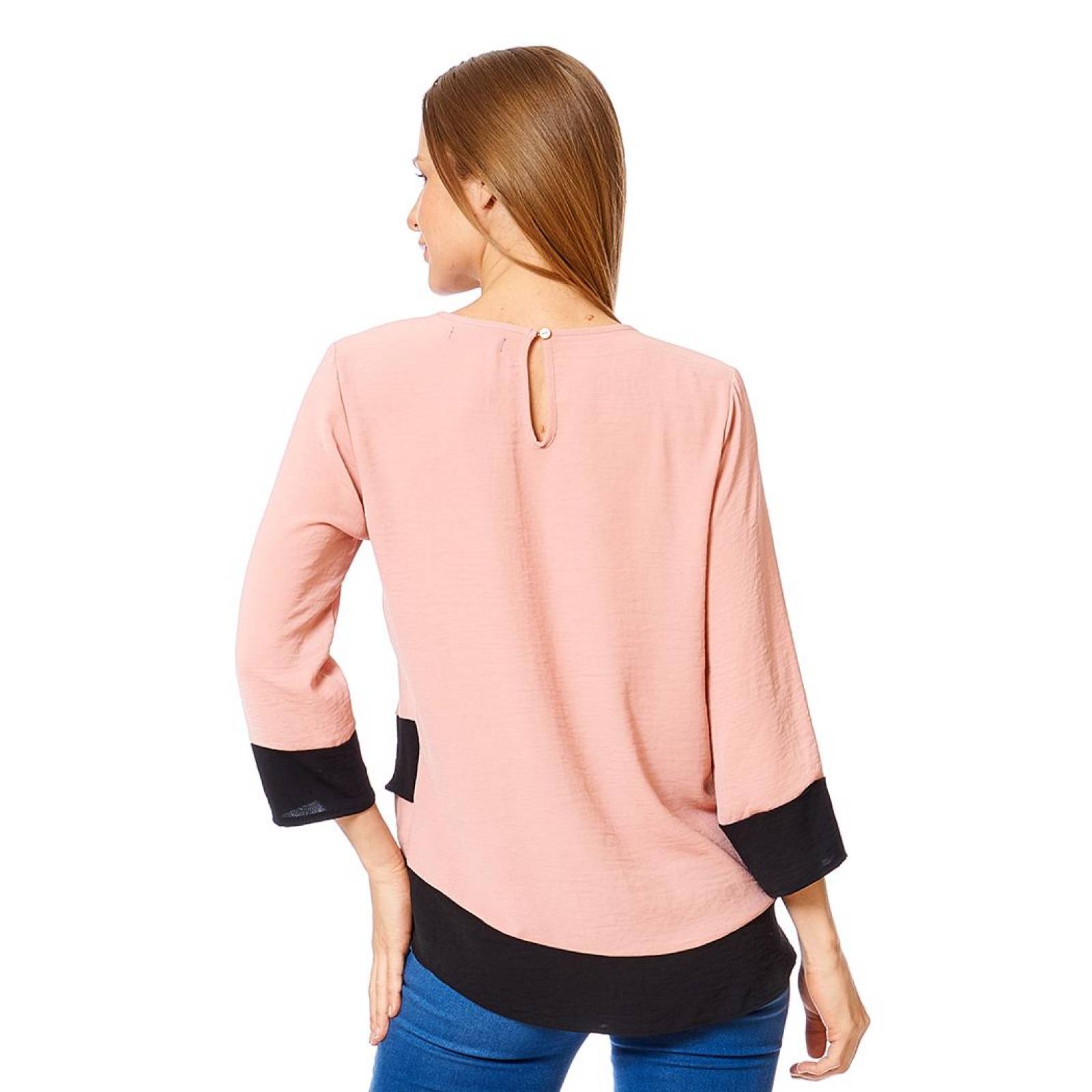 Blusa Manga Larga Bicolor Casual Mujer Rosa Ligera Cruzada