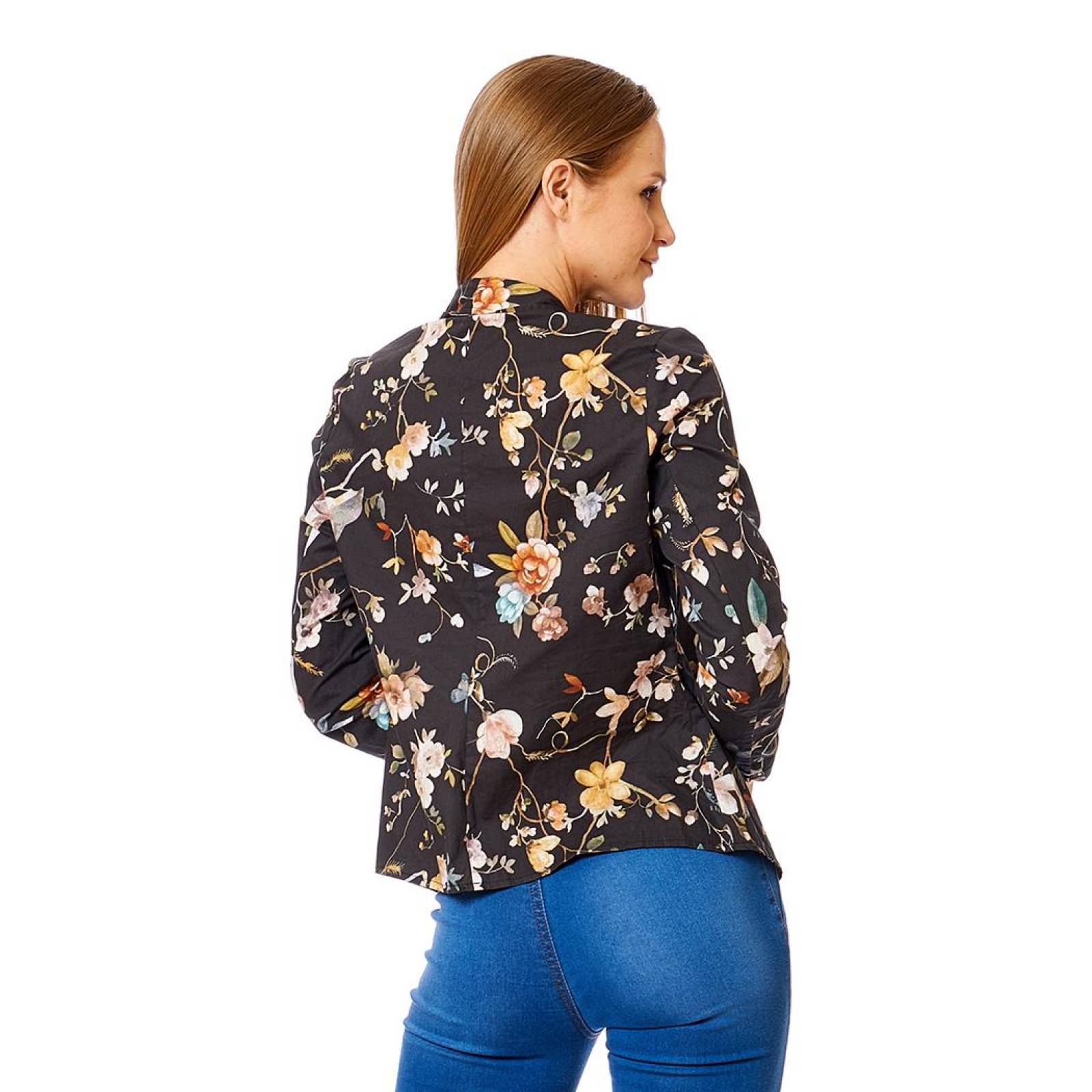 Blazer Estampado Flores Mujer Formal Casual Negro