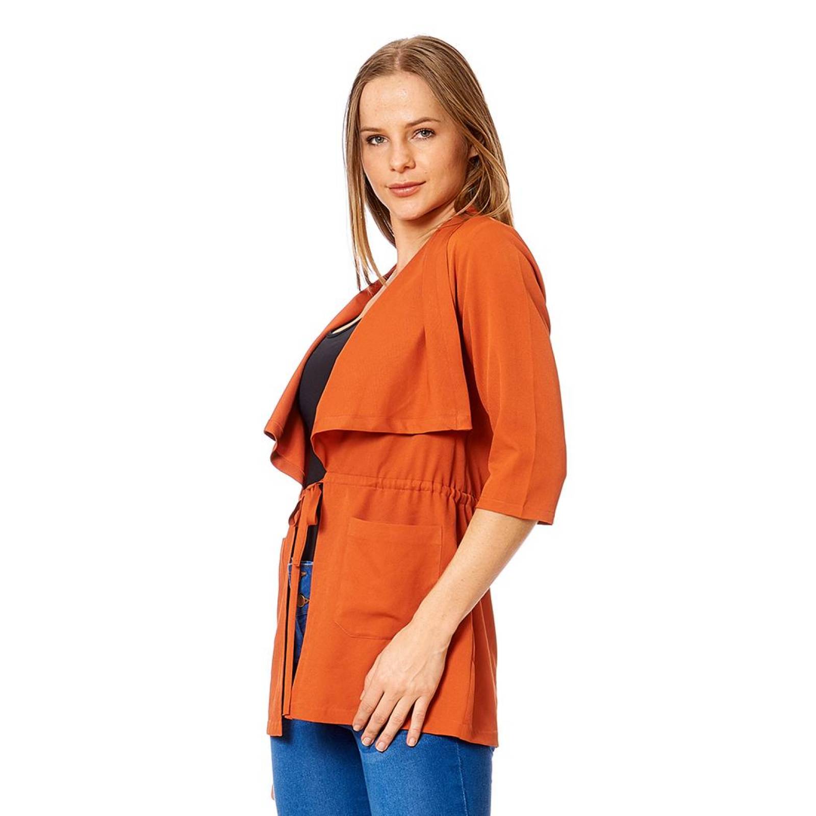 Sueter Ligero Con Solapa Mujer Casual Shedron Manga 3/4 