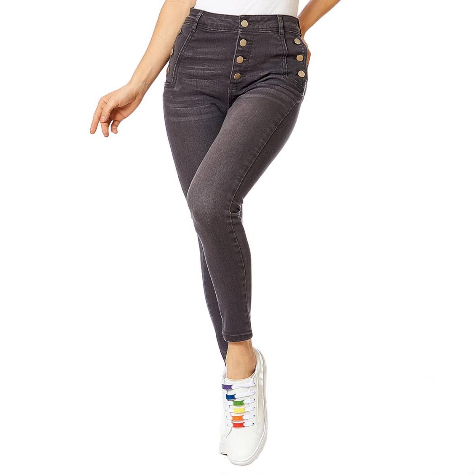 Jeans Tiro Alto Corte Colombiano Mujer Juvenil Casual Gris