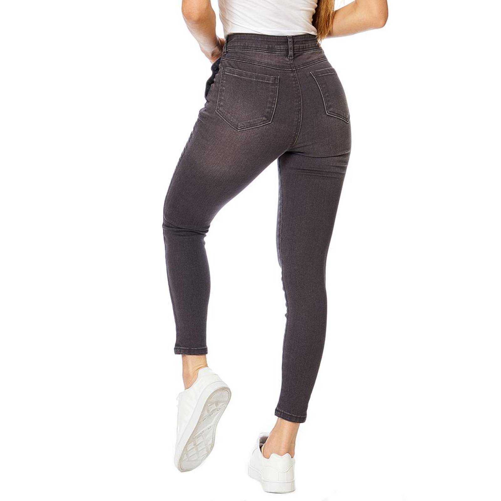 Jeans Tiro Alto Corte Colombiano Mujer Juvenil Casual Gris