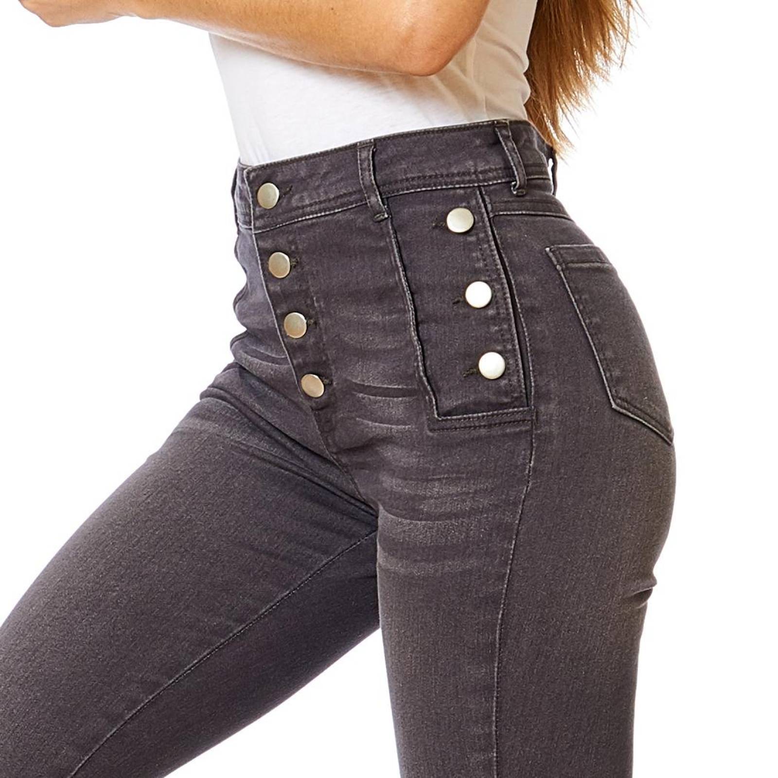 Jeans Tiro Alto Corte Colombiano Mujer Juvenil Casual Gris