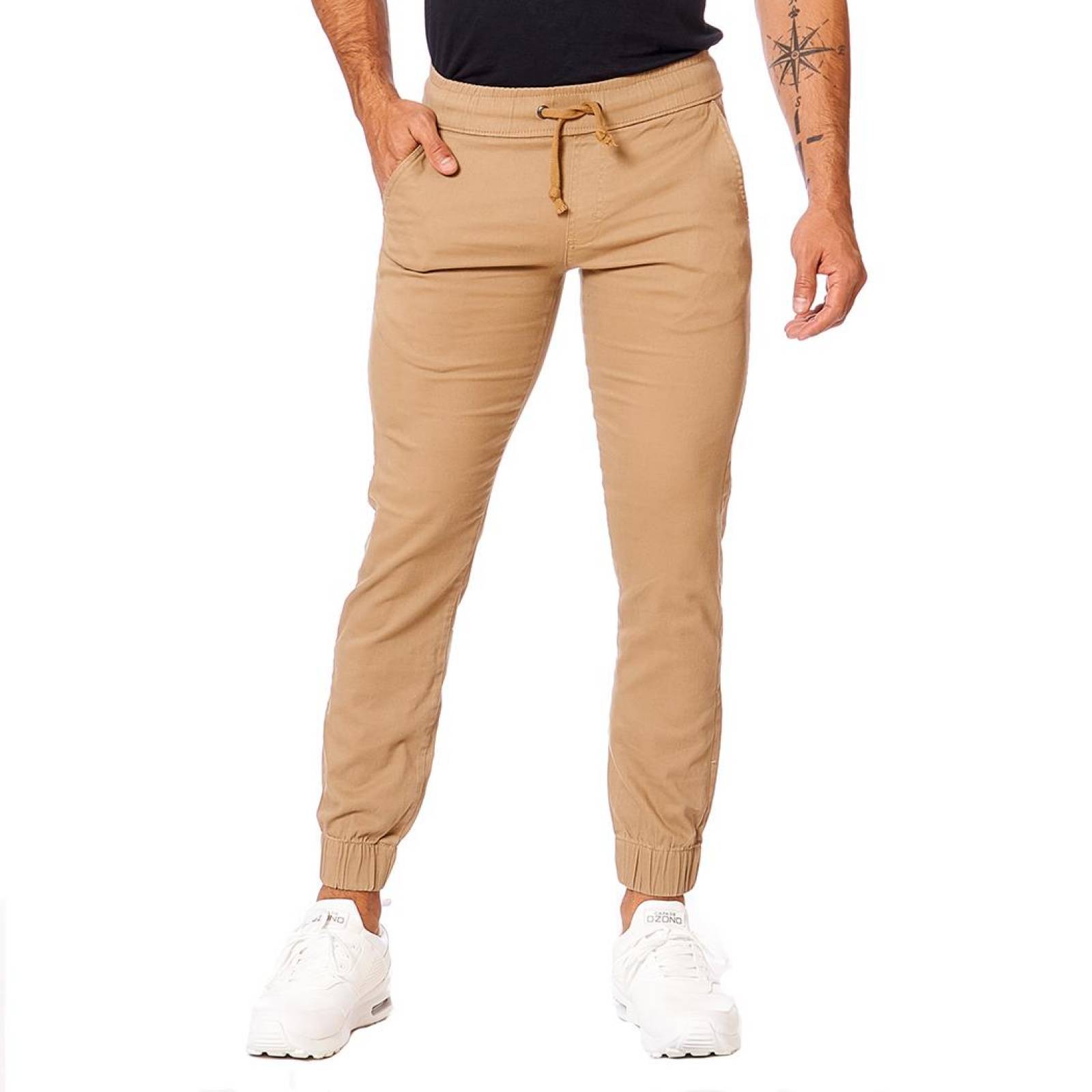 Jogger De Gabardina Hombre Casual Mostaza Con Jareta 