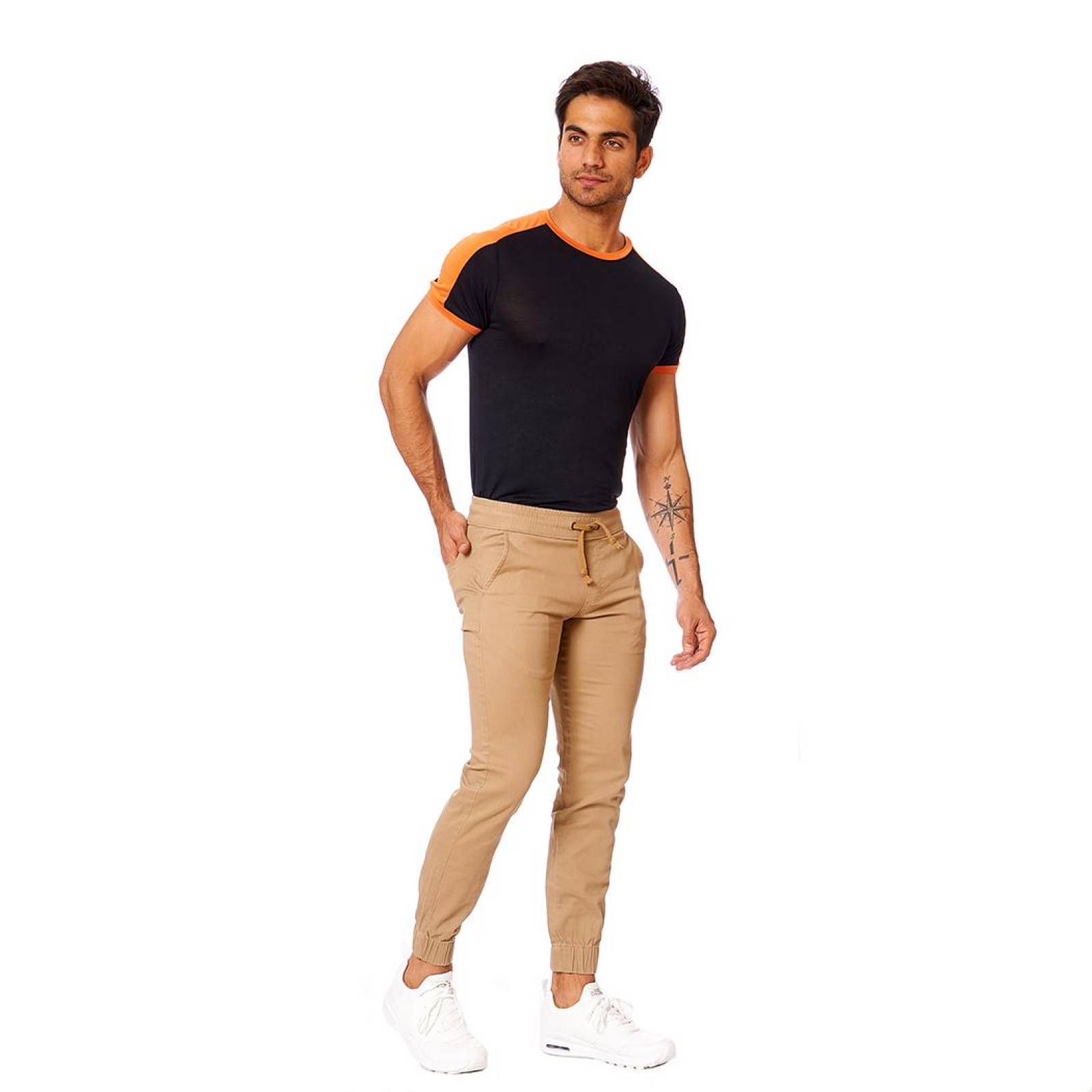 Jogger De Gabardina Hombre Casual Mostaza Con Jareta 