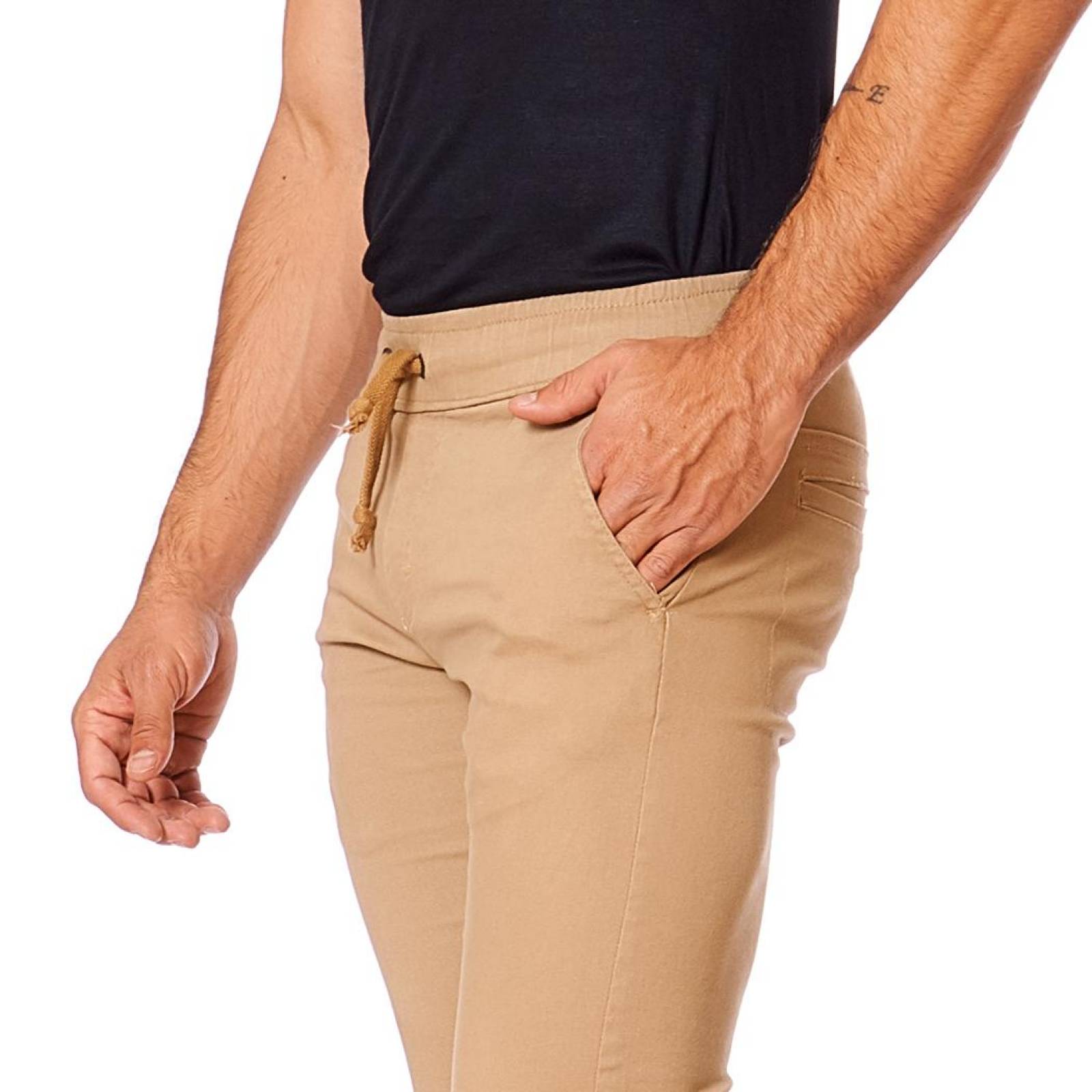 Jogger De Gabardina Hombre Casual Mostaza Con Jareta 