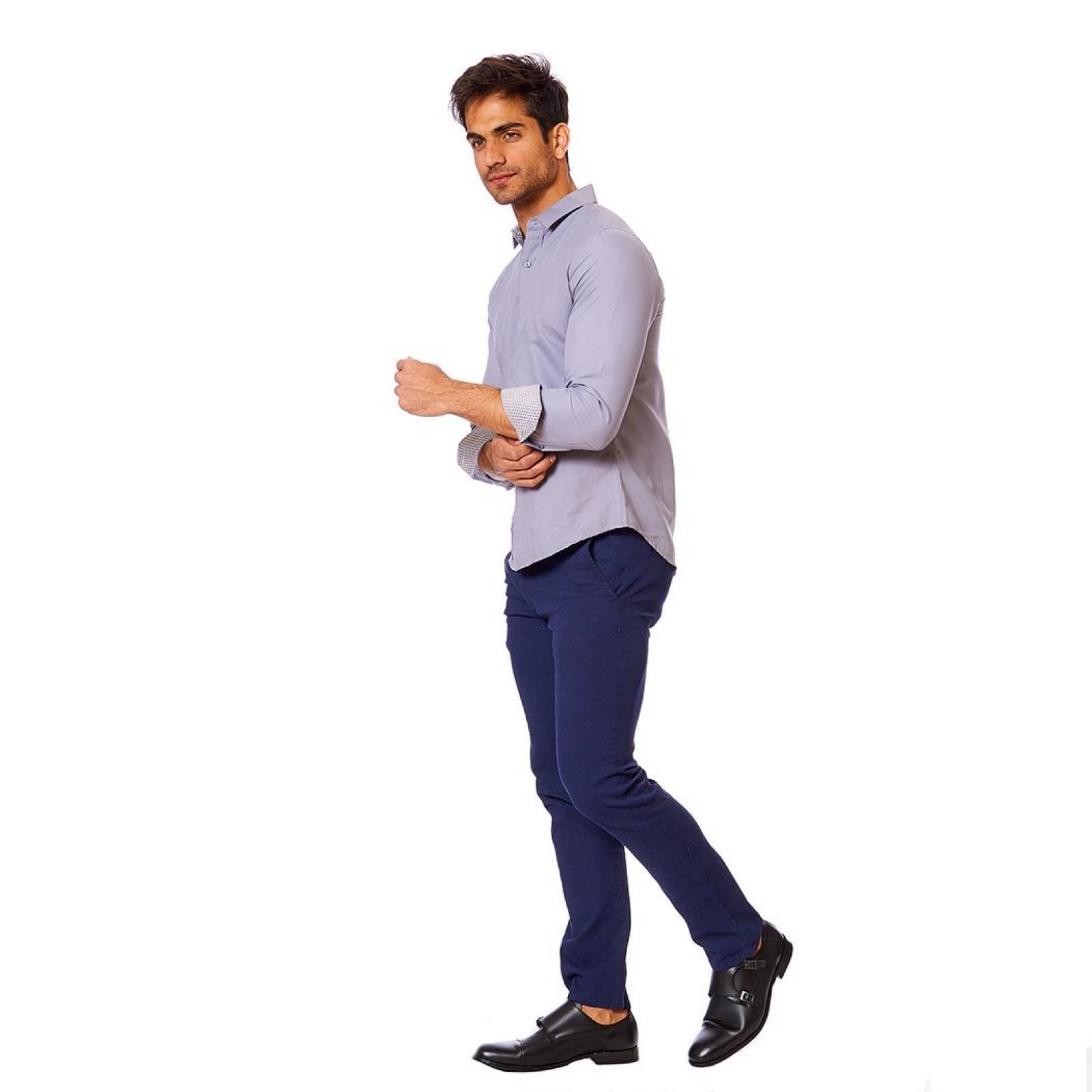 Camisa Hombre De Vestir Slim Fit Gris Casual 