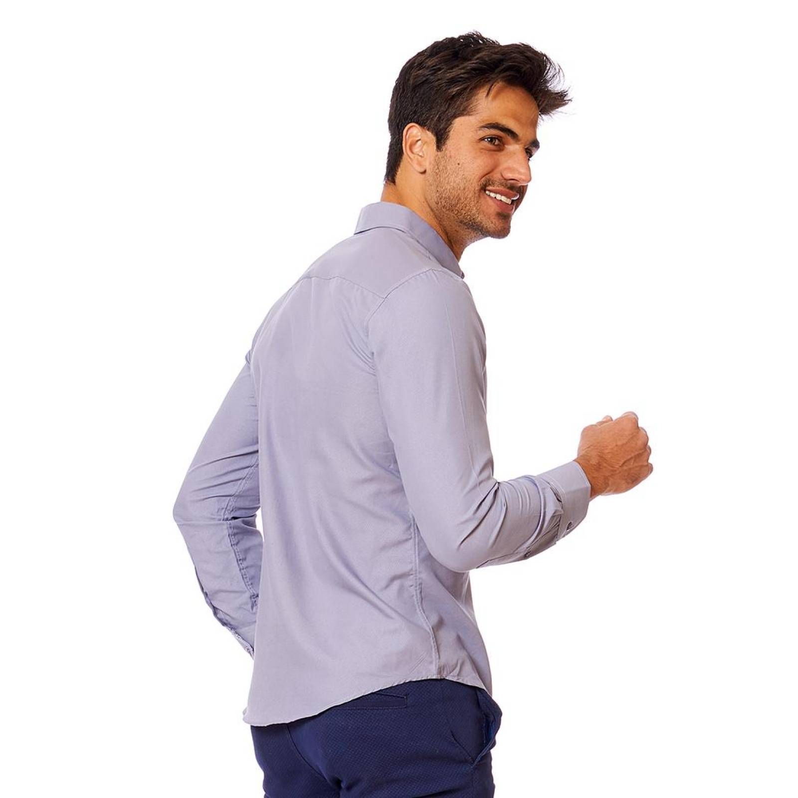 Camisa Hombre De Vestir Slim Fit Gris Casual 