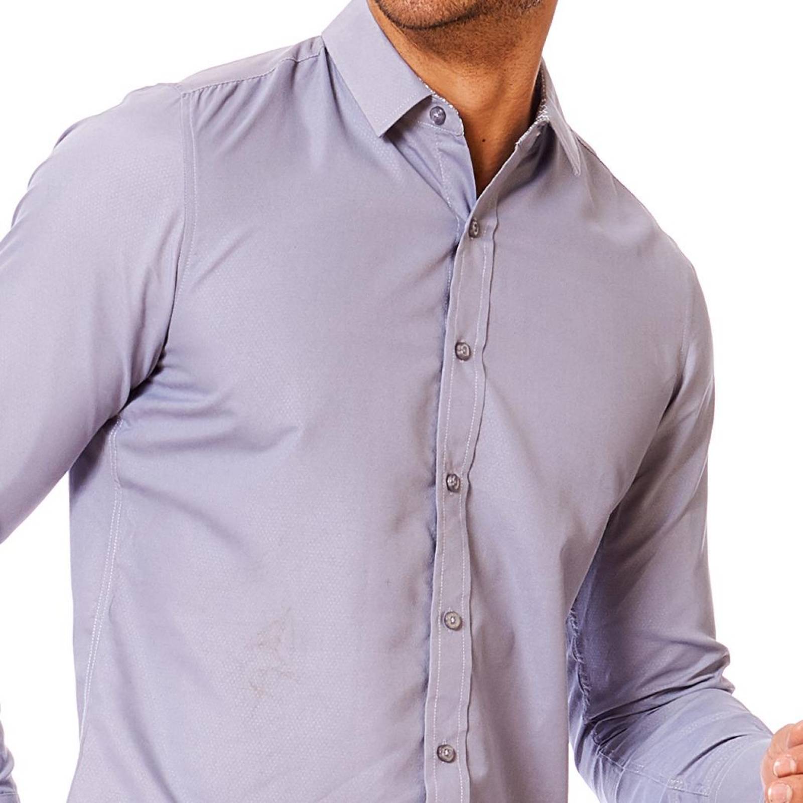 Camisa Hombre De Vestir Slim Fit Gris Casual 