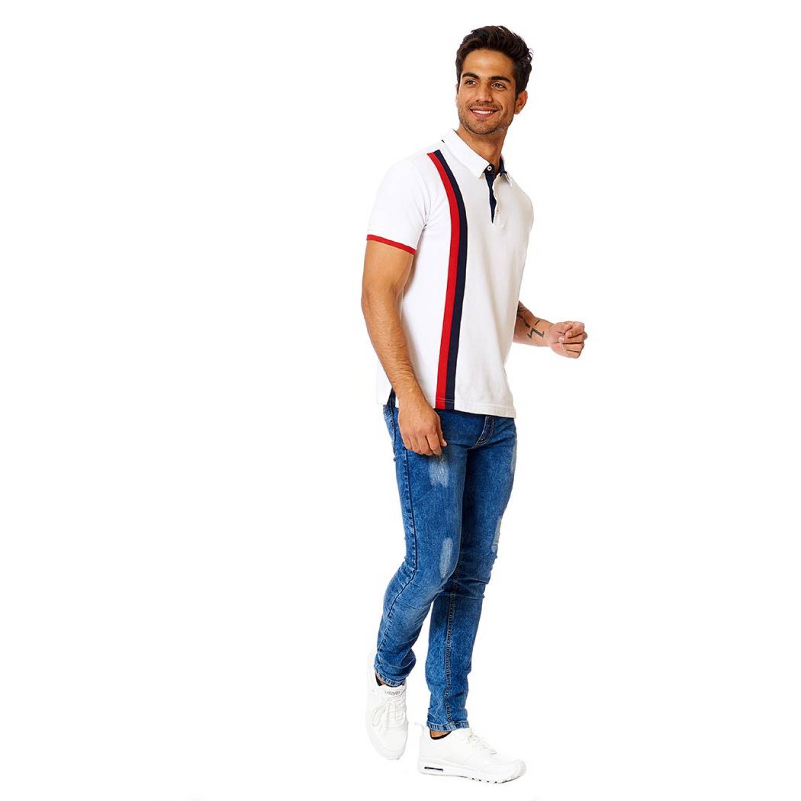 Playera Polo Slim Fit Hombre Manga Corta Blanco Rojo