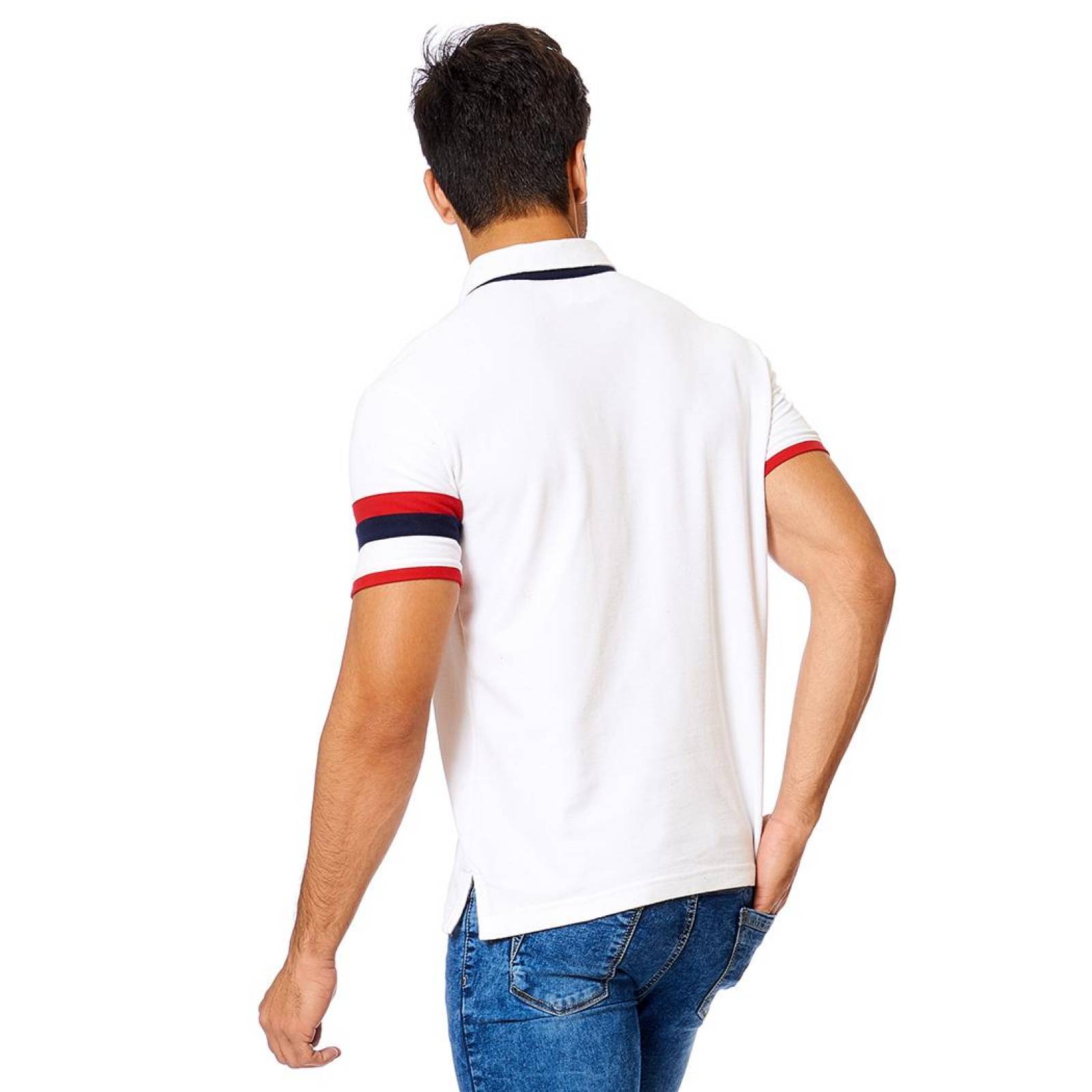 Playera Polo Slim Fit Hombre Manga Corta Blanco Rojo