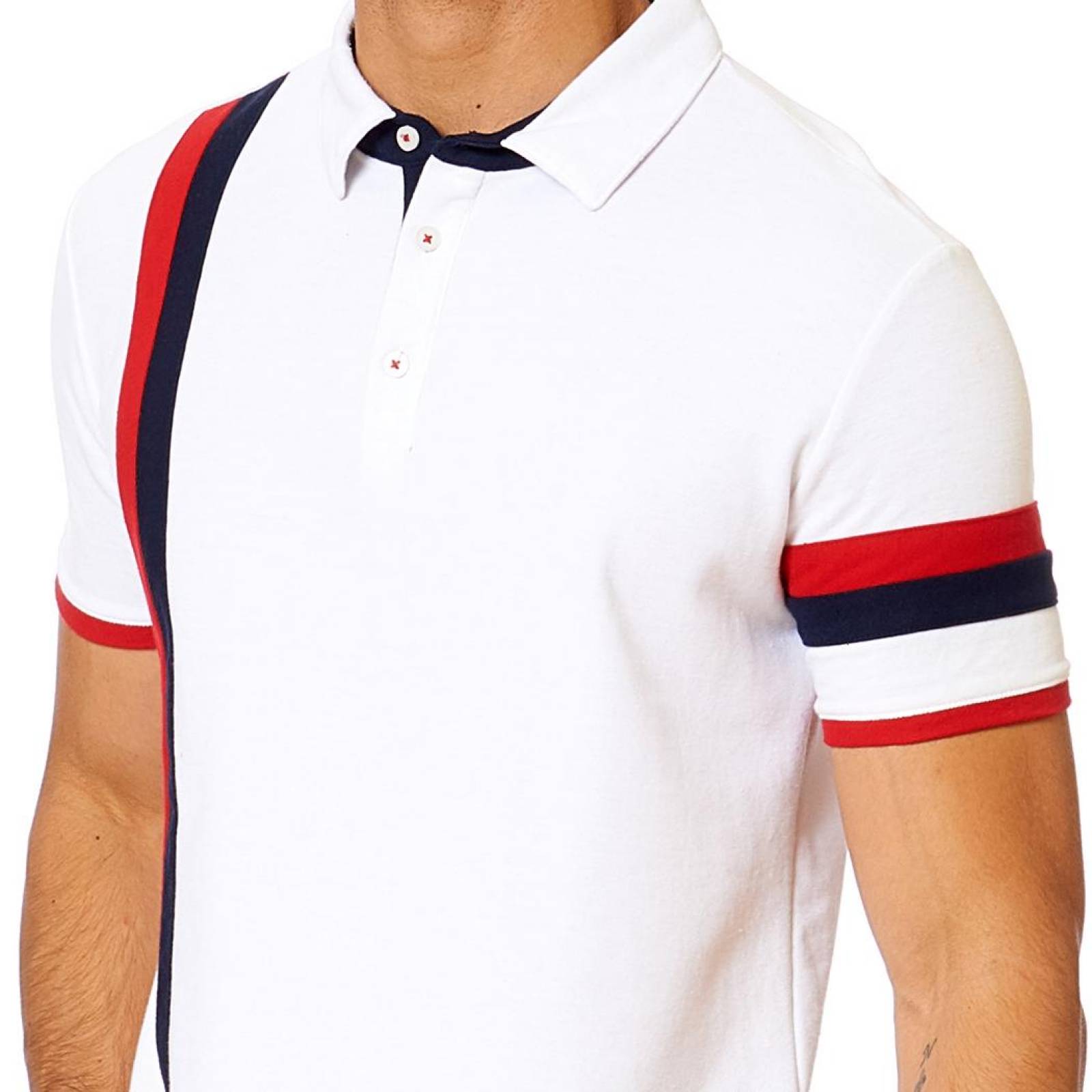Playera Polo Slim Fit Hombre Manga Corta Blanco Rojo