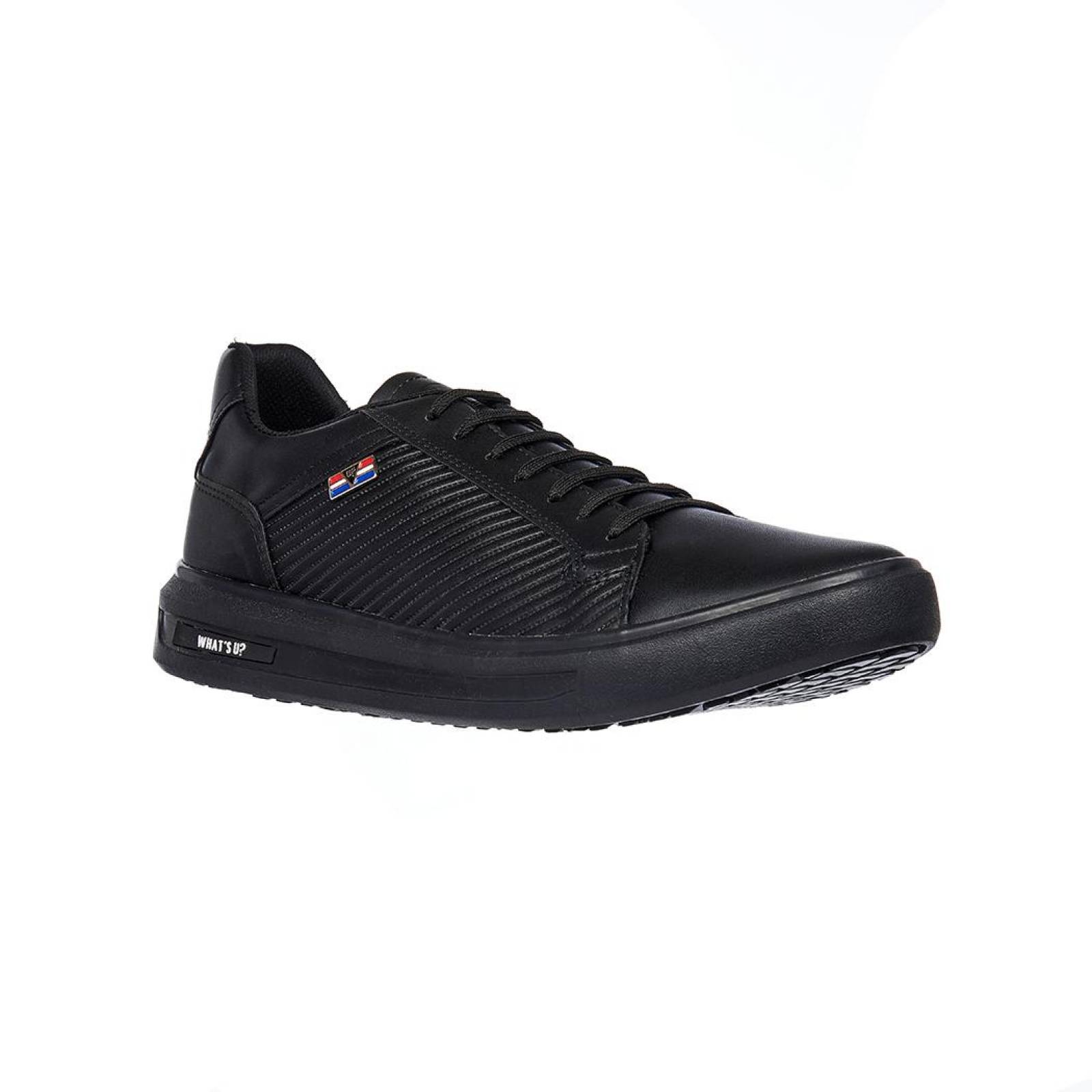 Tenis Moda Casual Hombre Cómodos Negros Tipo Piel 