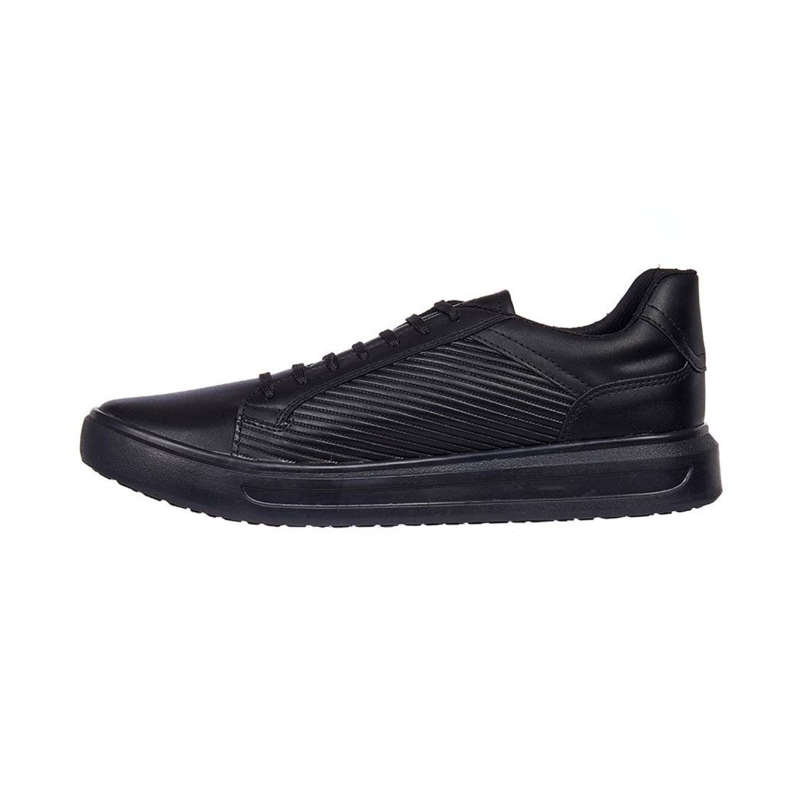 Tenis Moda Casual Hombre Cómodos Negros Tipo Piel 