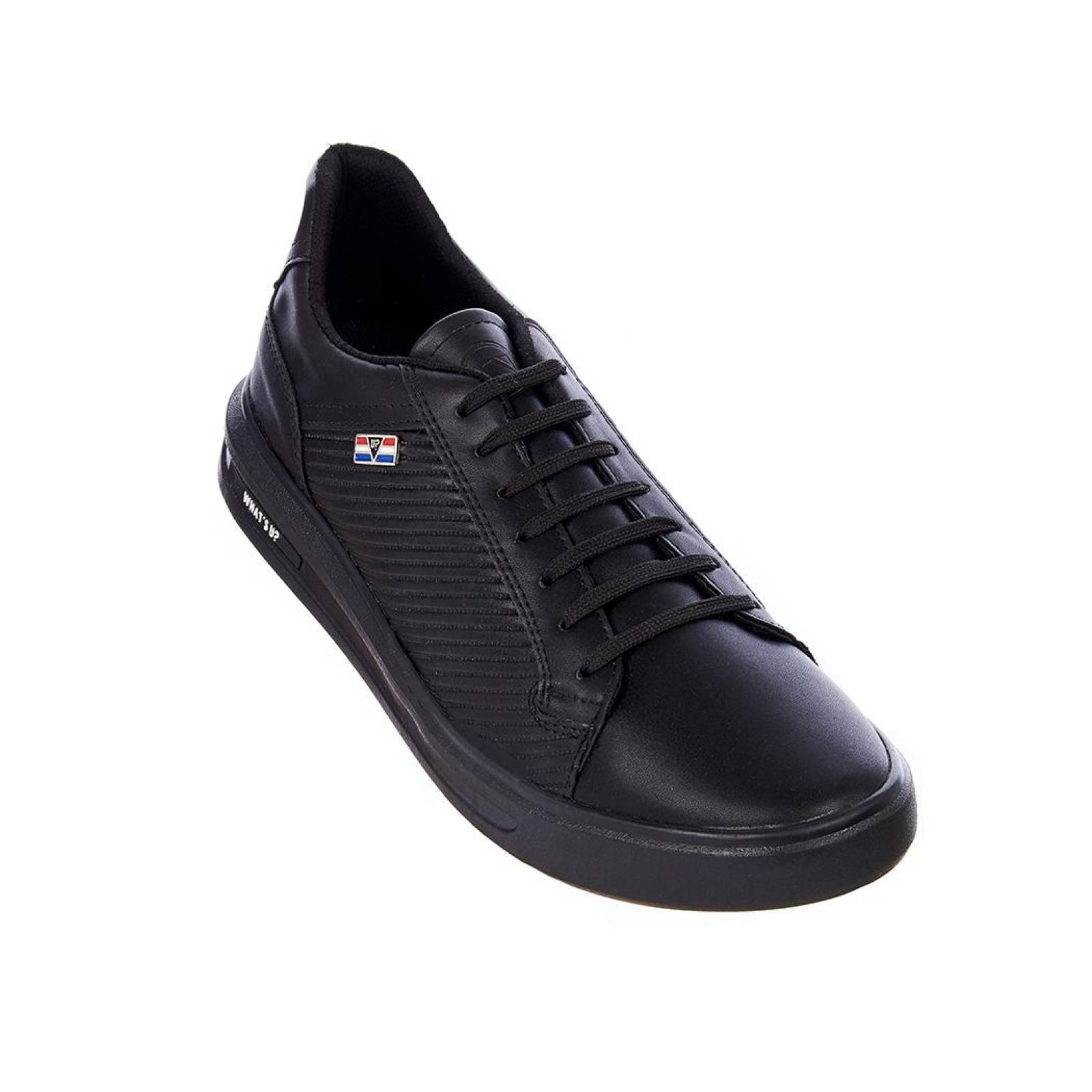 Tenis Moda Casual Hombre Cómodos Negros Tipo Piel 