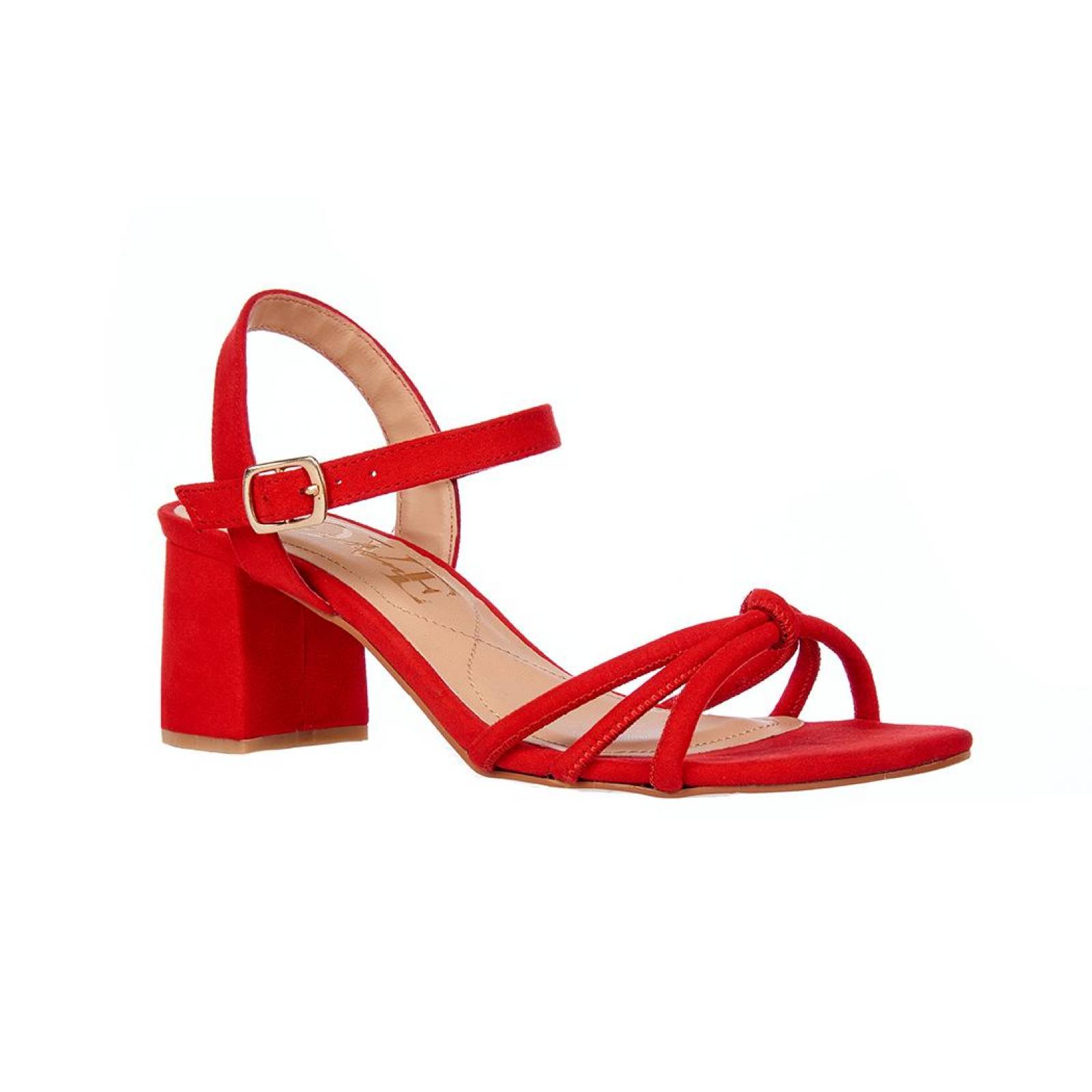 Sandalia Tacón Bajo Mujer Moda Casual Formal Rojo 