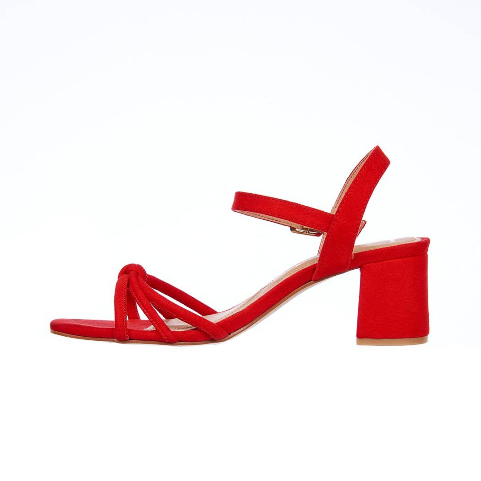 Sandalia Tacón Bajo Mujer Moda Casual Formal Rojo 