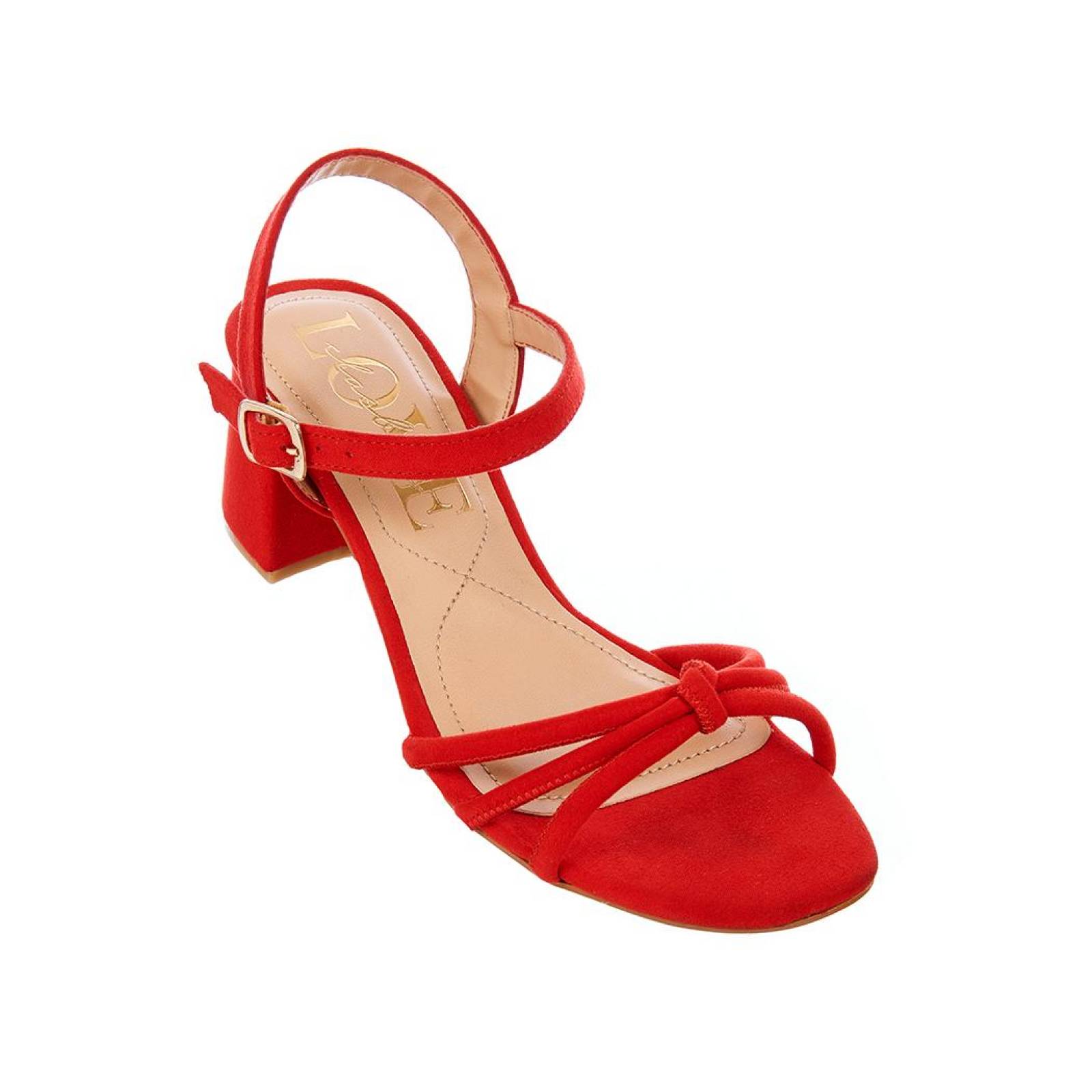 Sandalia Tacón Bajo Mujer Moda Casual Formal Rojo 