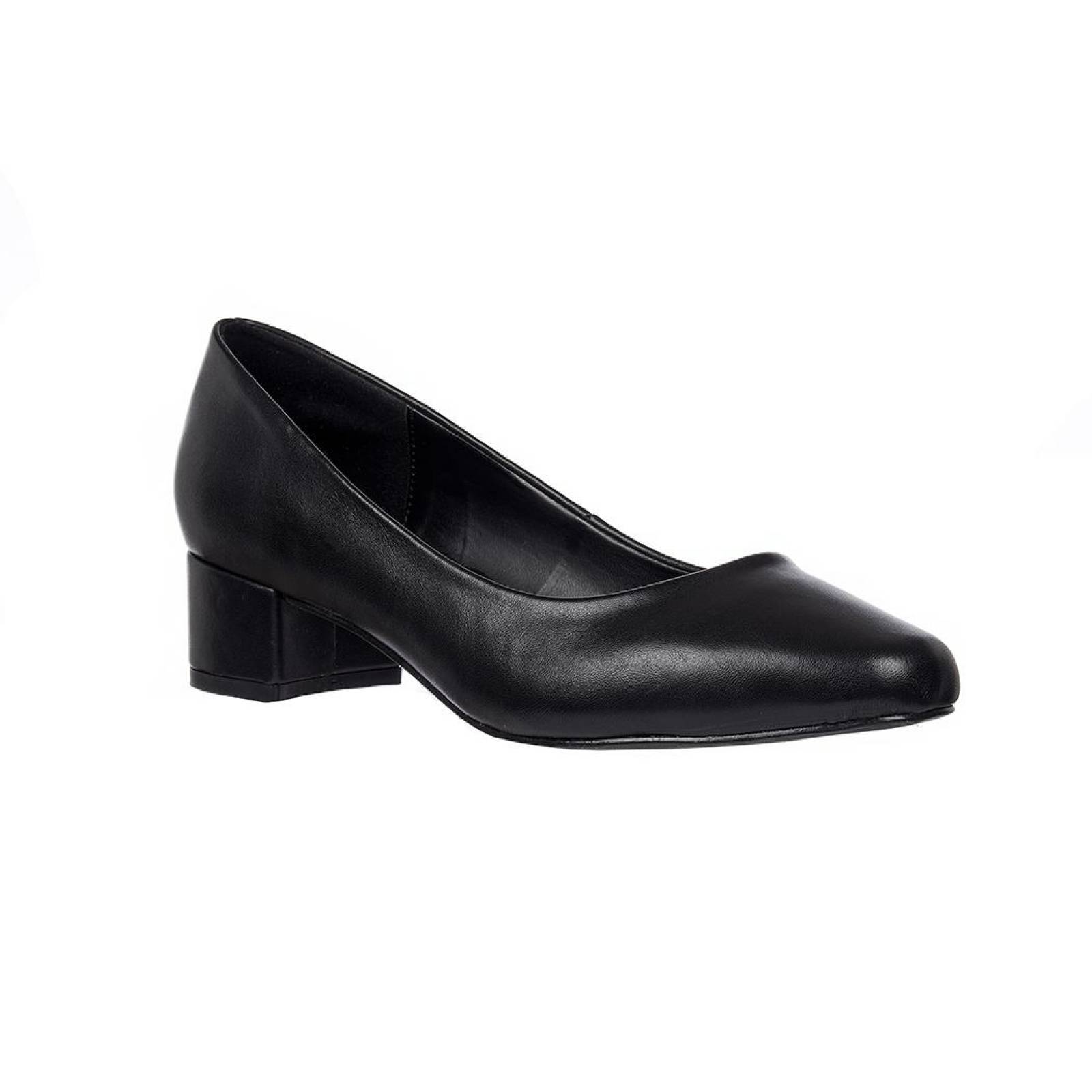 Zapatilla Casual Formal Tacón Bajo Mujer Tipo Piel Negro