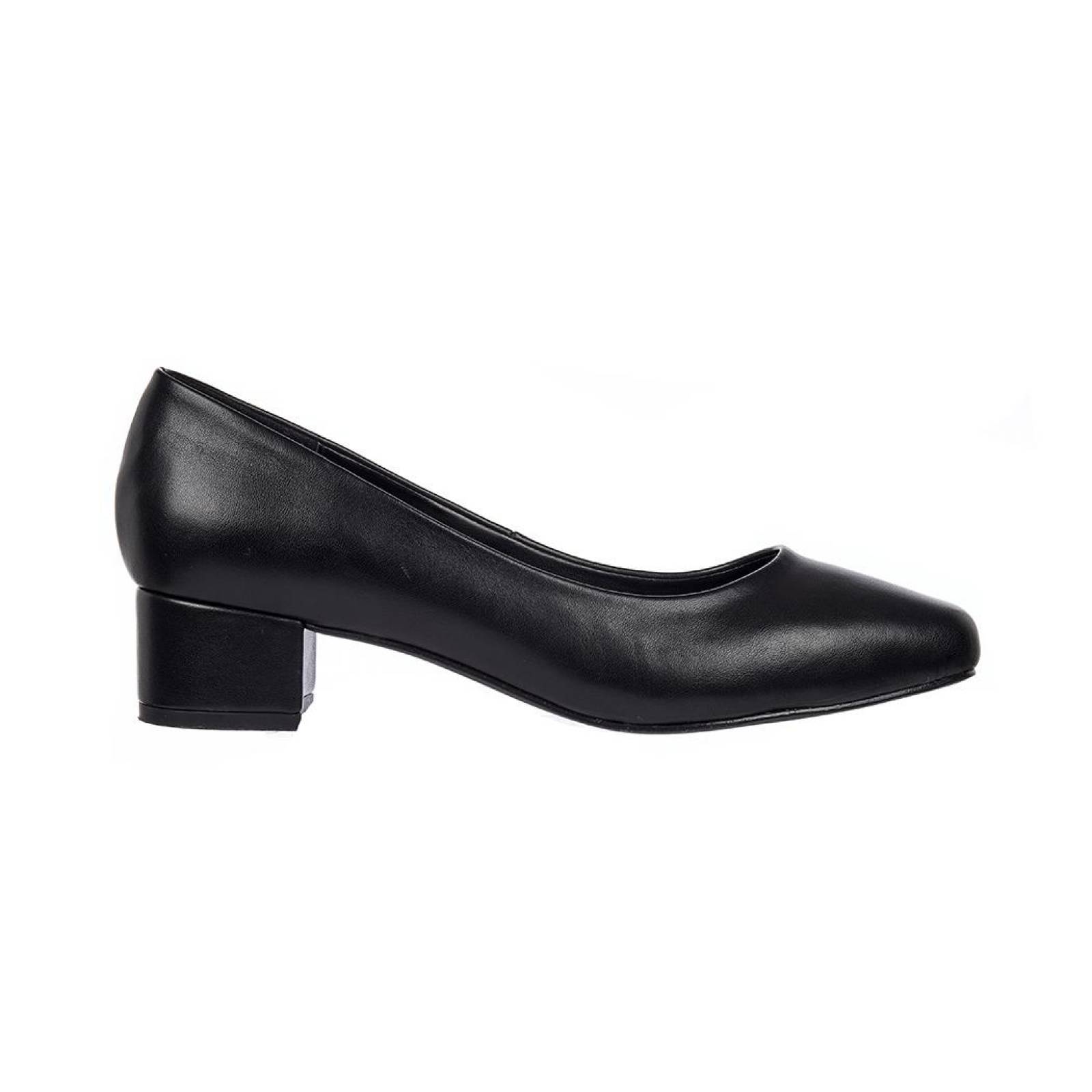 Zapatilla Casual Formal Tacón Bajo Mujer Tipo Piel Negro