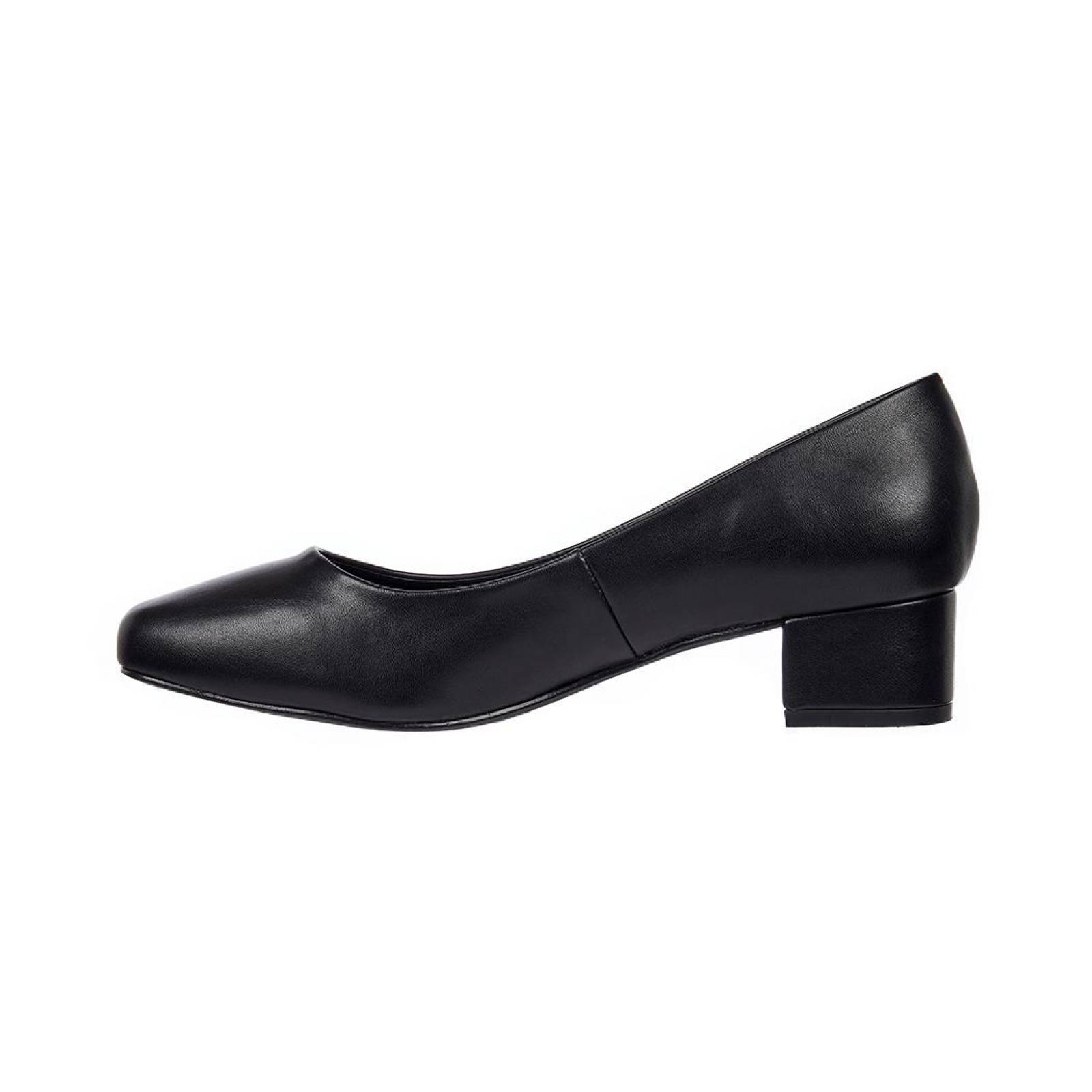 Zapatilla Casual Formal Tacón Bajo Mujer Tipo Piel Negro