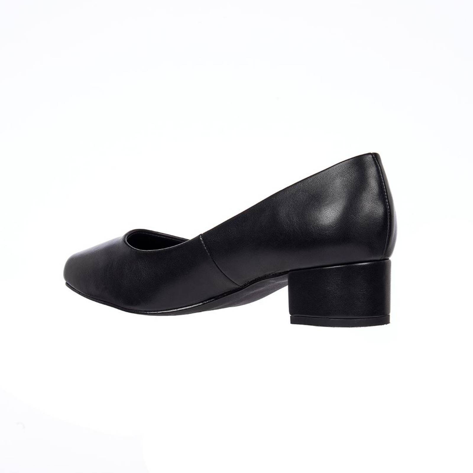 Zapatilla Casual Formal Tacón Bajo Mujer Tipo Piel Negro