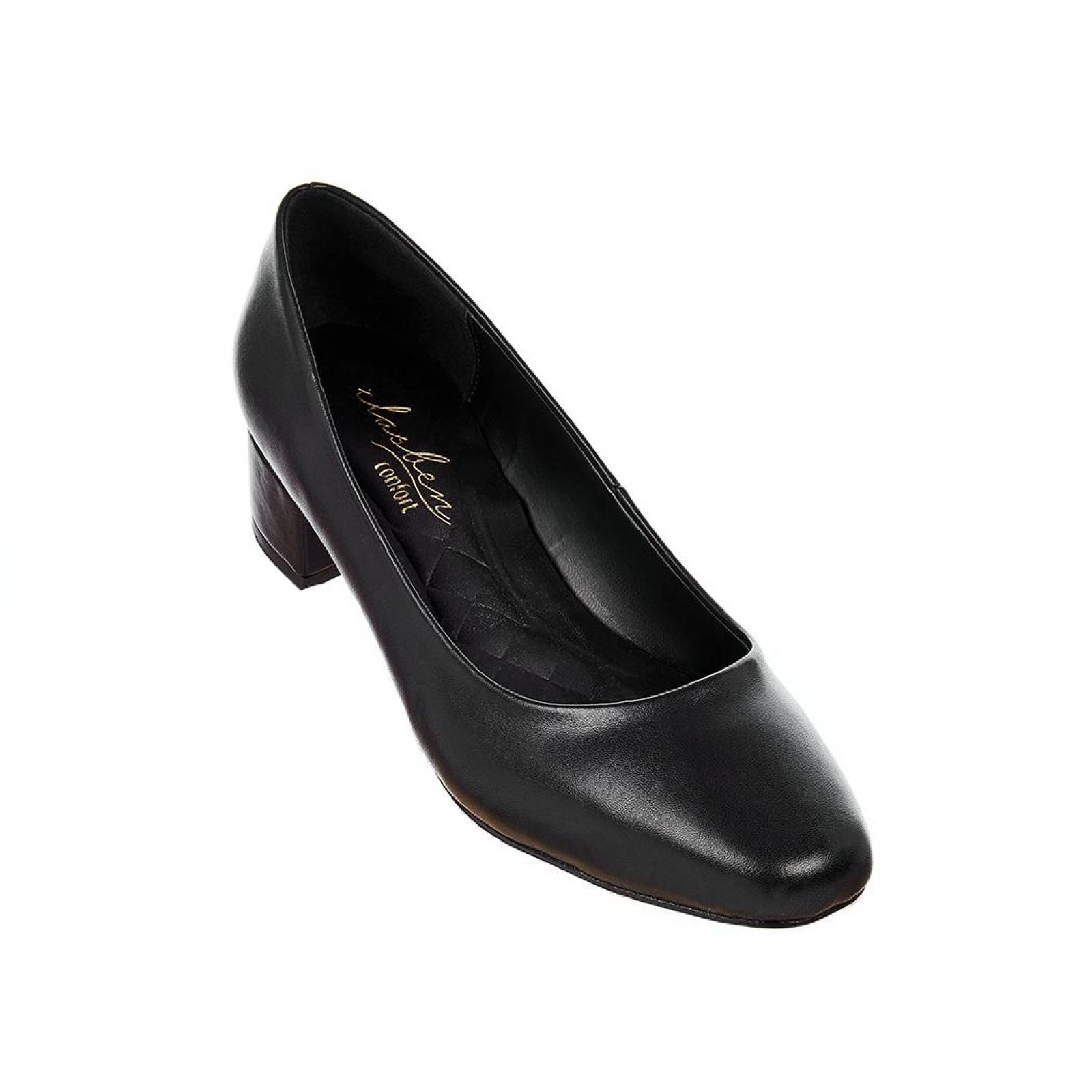 Zapatilla Casual Formal Tacón Bajo Mujer Tipo Piel Negro