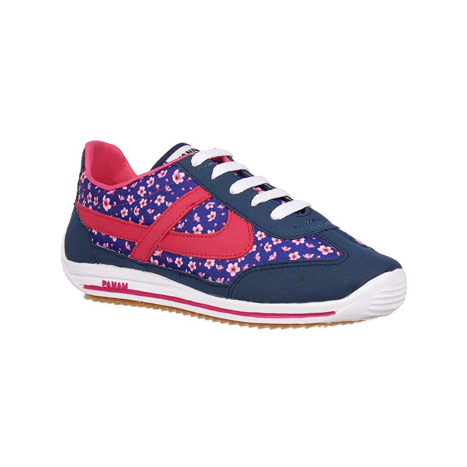 Tenis Panam Mujer Juvenil Con Flores Azul Casual