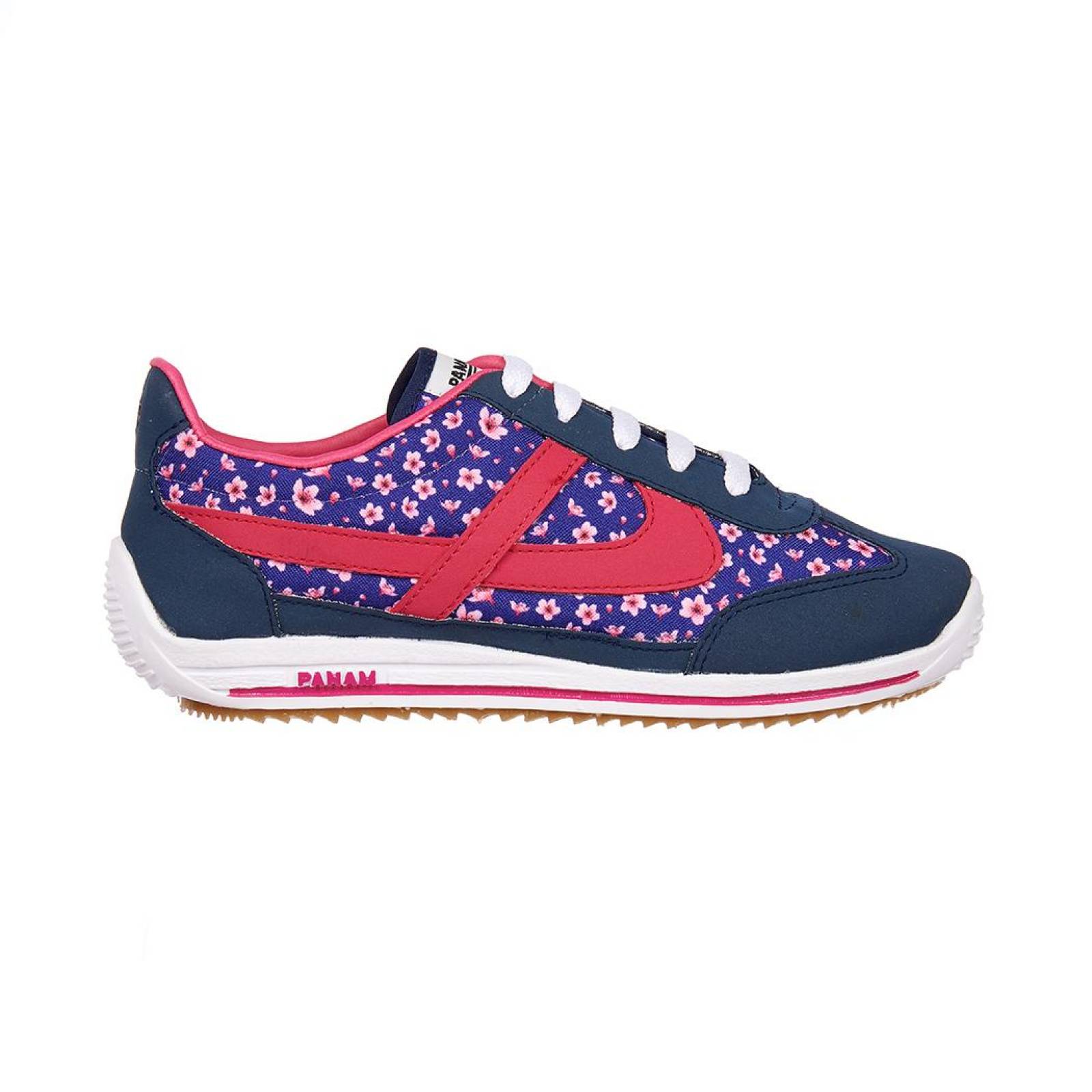 Tenis Panam Mujer Juvenil Con Flores Azul Casual