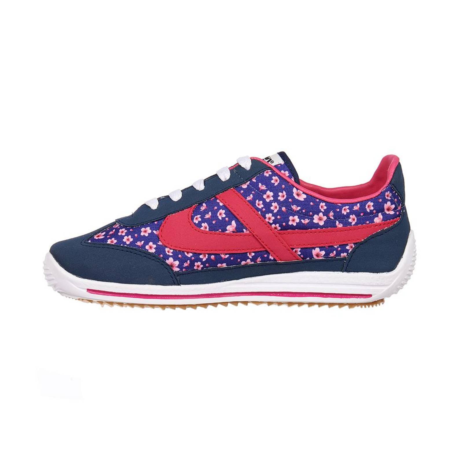 Tenis Panam Mujer Juvenil Con Flores Azul Casual