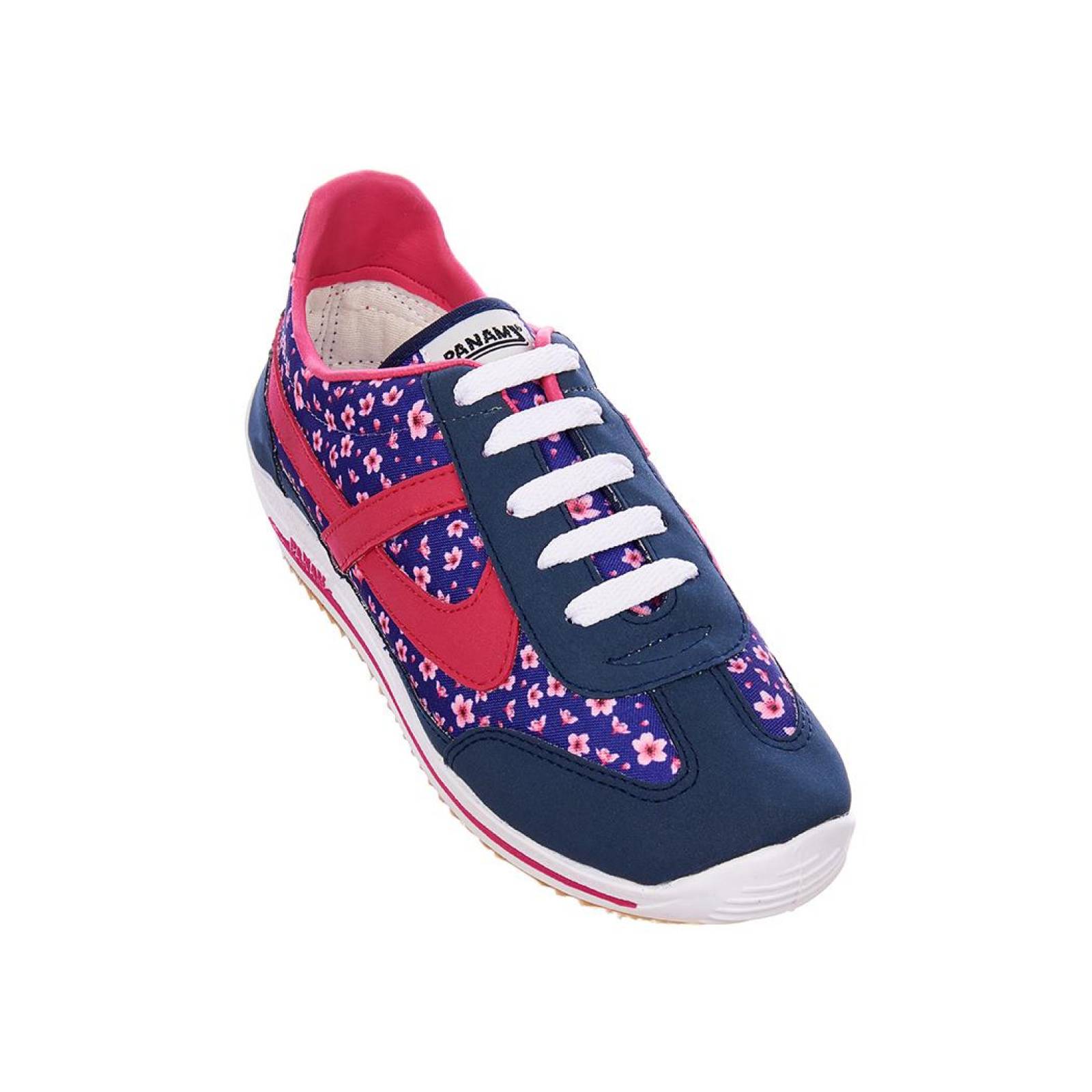 Tenis Panam Mujer Juvenil Con Flores Azul Casual