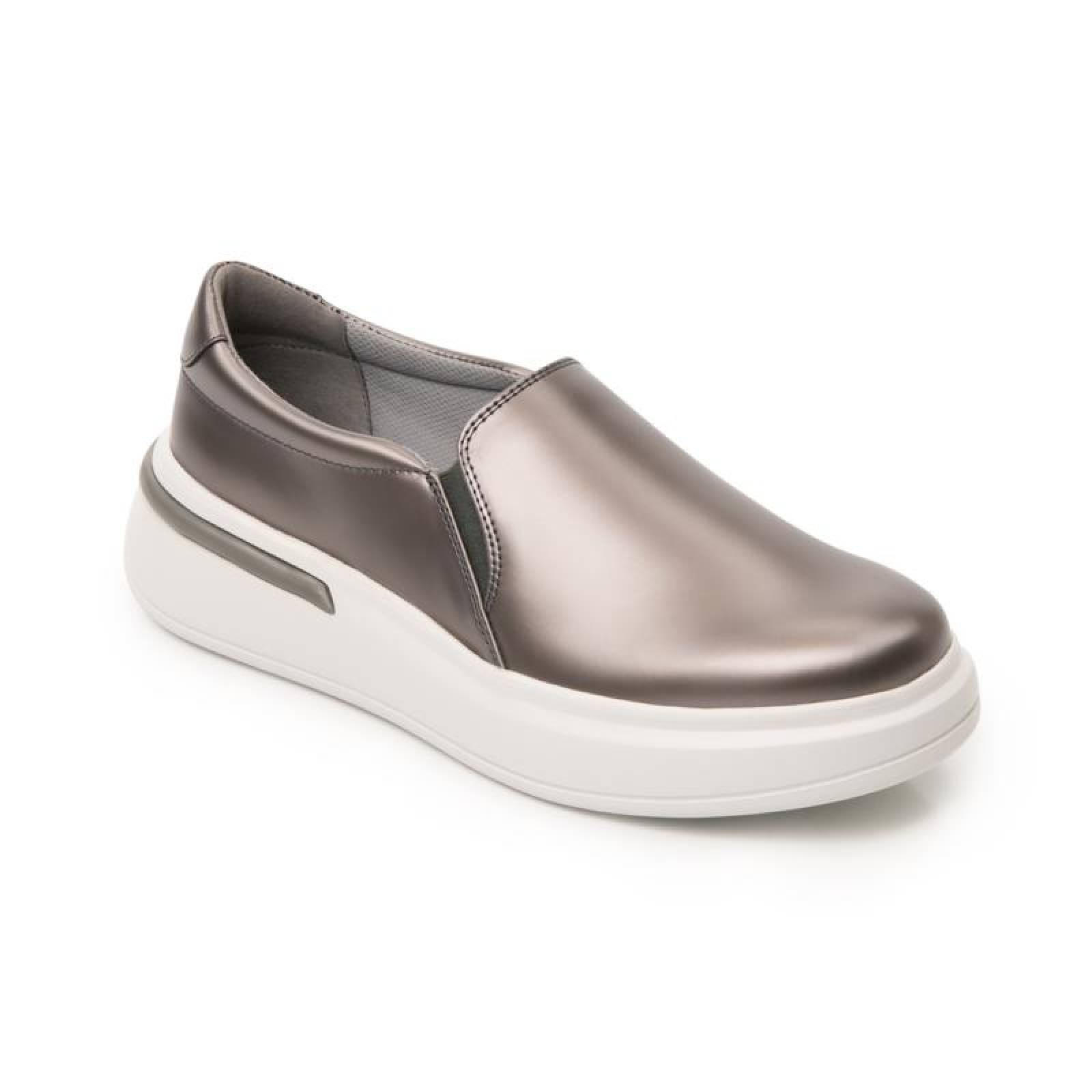 Sneaker Slip On Para Mujer Flexi Estilo 108104 Plata Casual 