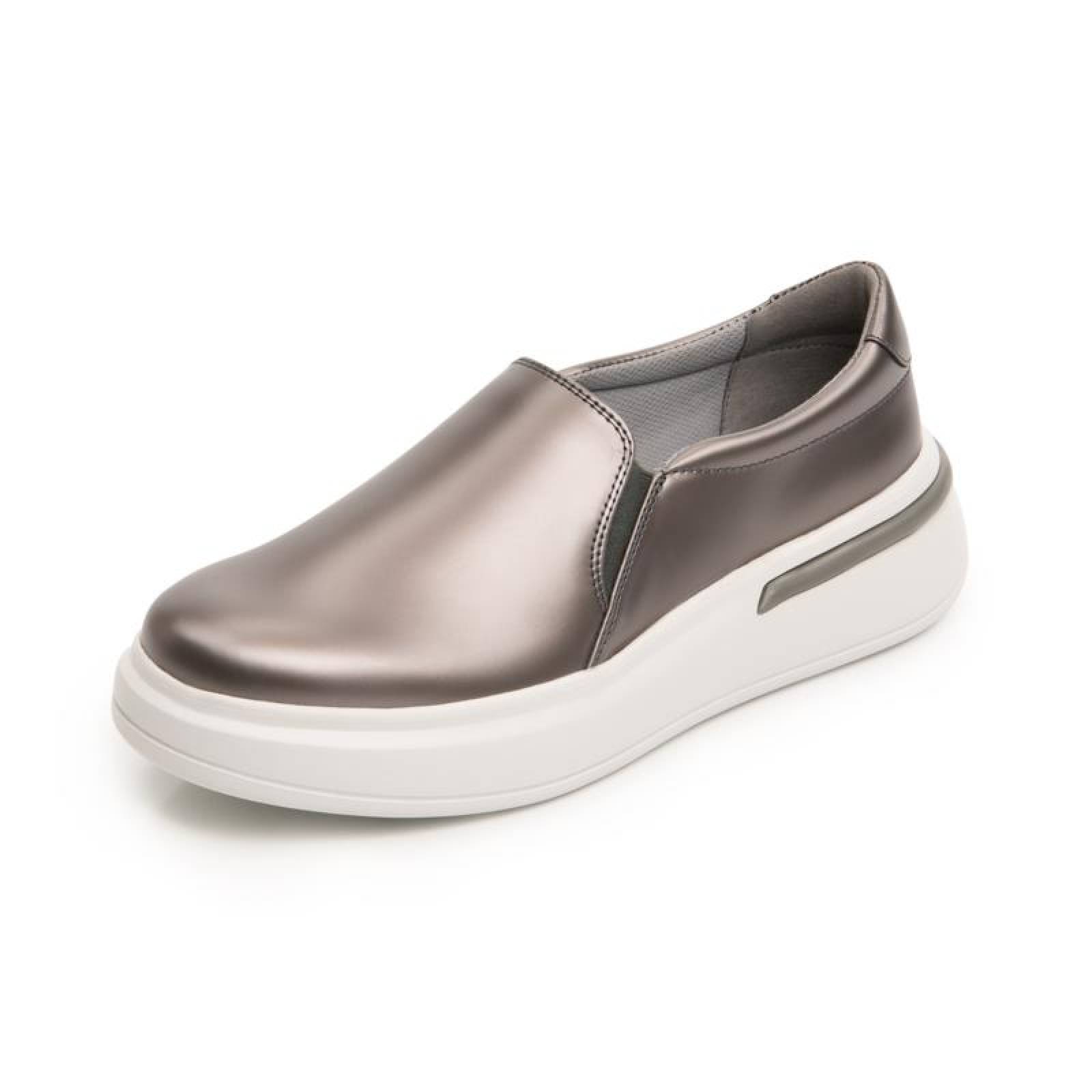 Sneaker Slip On Para Mujer Flexi Estilo 108104 Plata Casual 