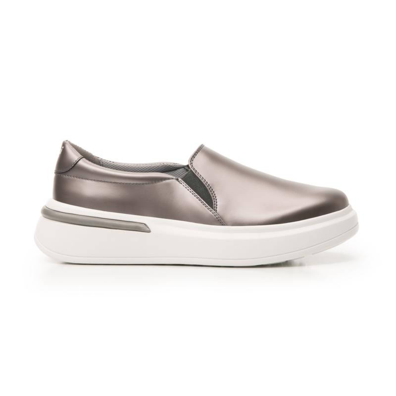 Sneaker Slip On Para Mujer Flexi Estilo 108104 Plata Casual 