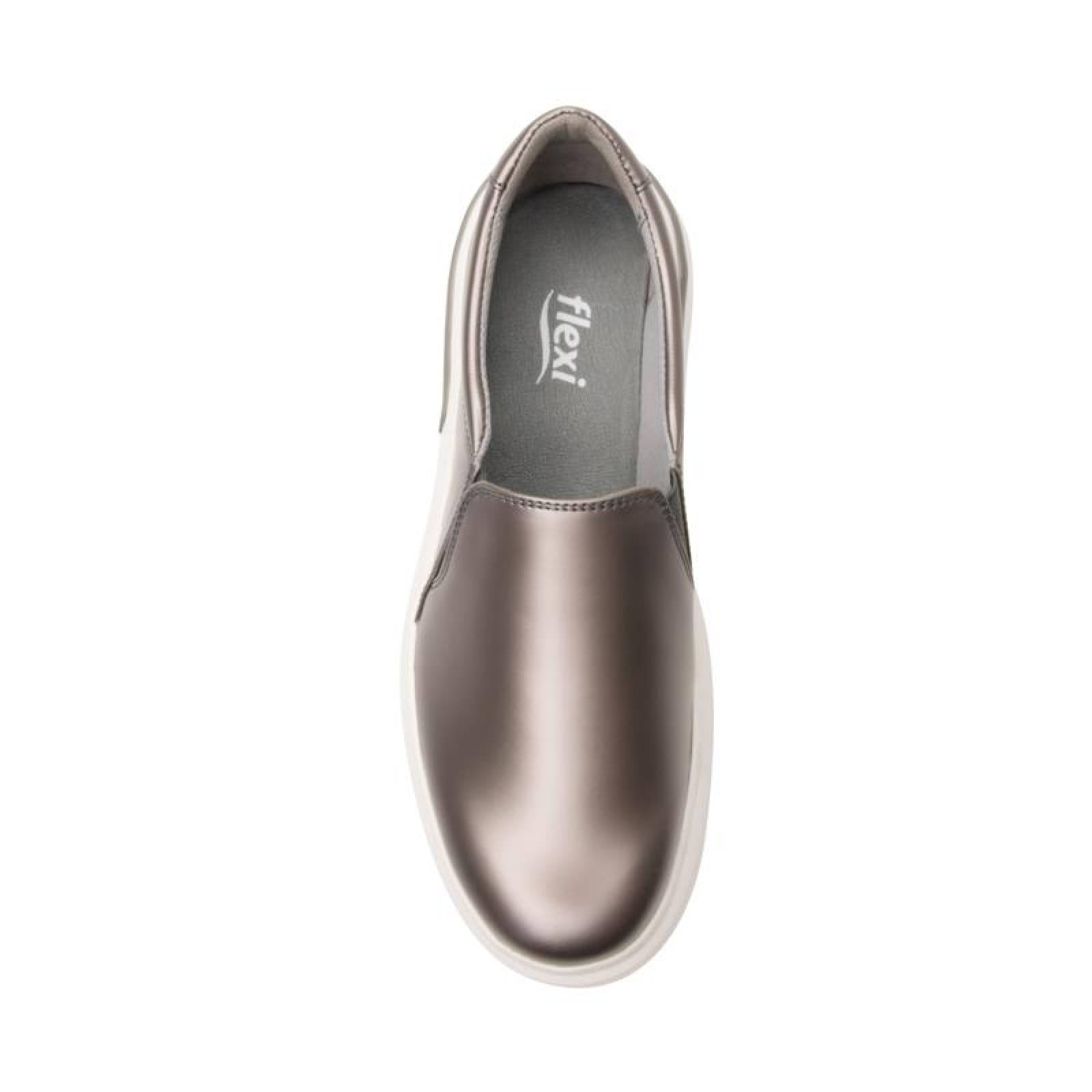 Sneaker Slip On Para Mujer Flexi Estilo 108104 Plata Casual 