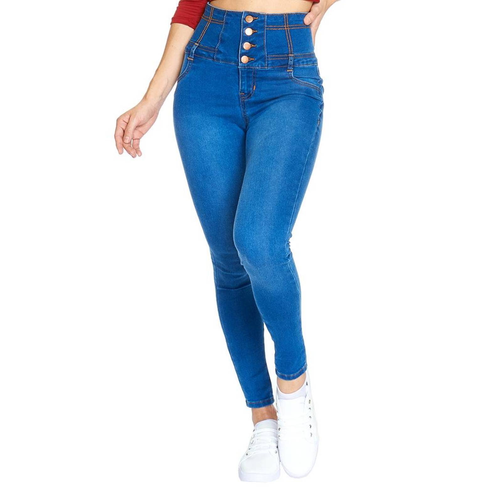 Jeans Para Mujer Skinny Push Up Stretch Pretina Alta Stone 