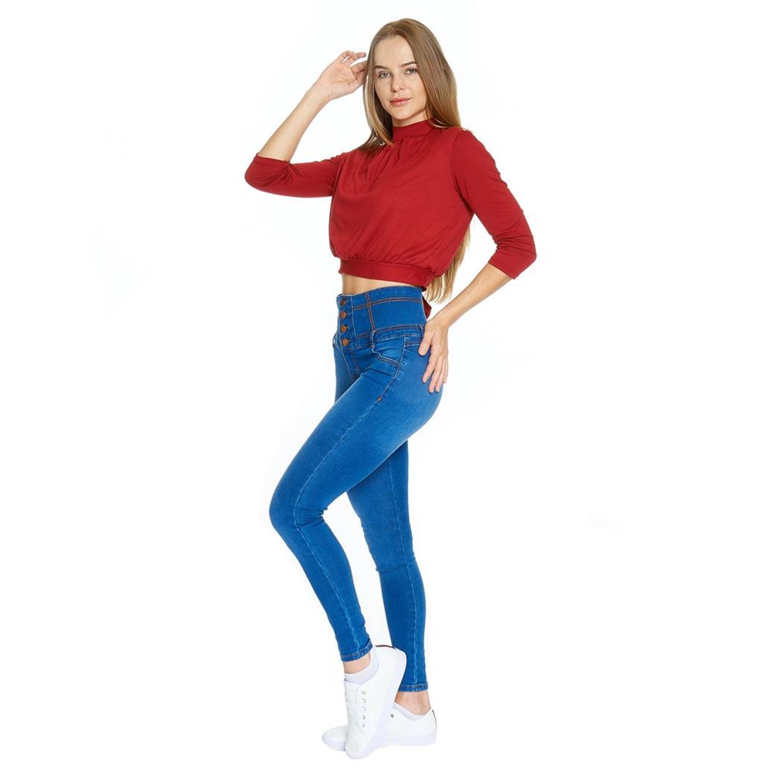 Jeans Para Mujer Skinny Push Up Stretch Pretina Alta Stone 