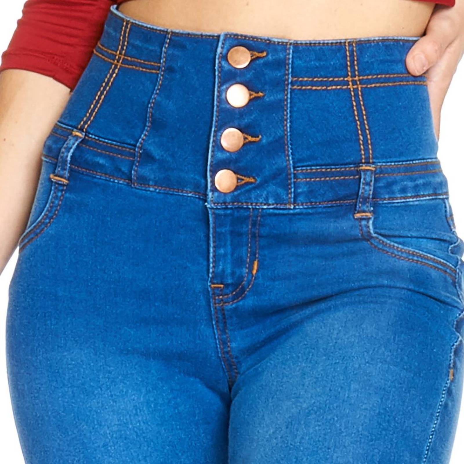 Jeans Para Mujer Skinny Push Up Stretch Pretina Alta Stone 