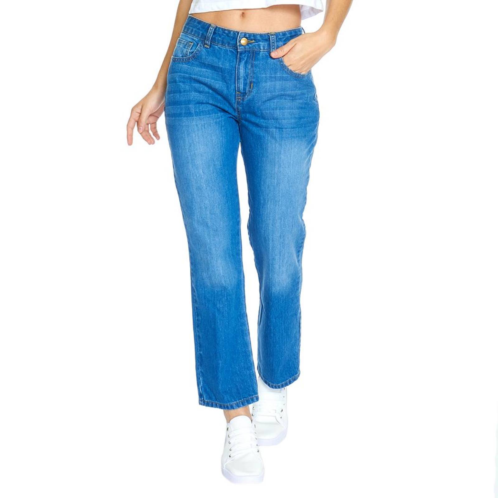 Jeans Mom Fit Para Mujer Mezclilla Rígida Moda Casual 