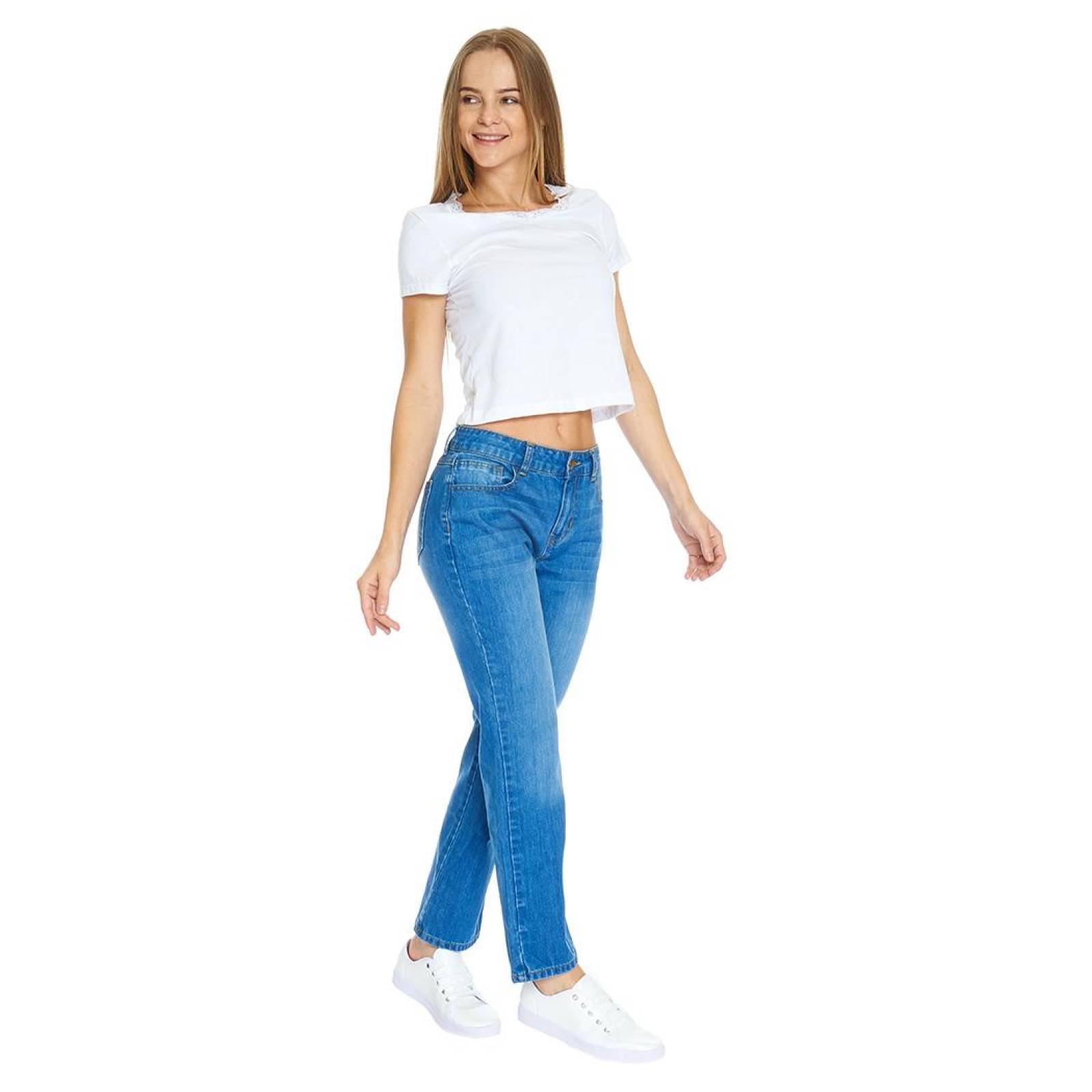 Jeans Mom Fit Para Mujer Mezclilla Rígida Moda Casual 