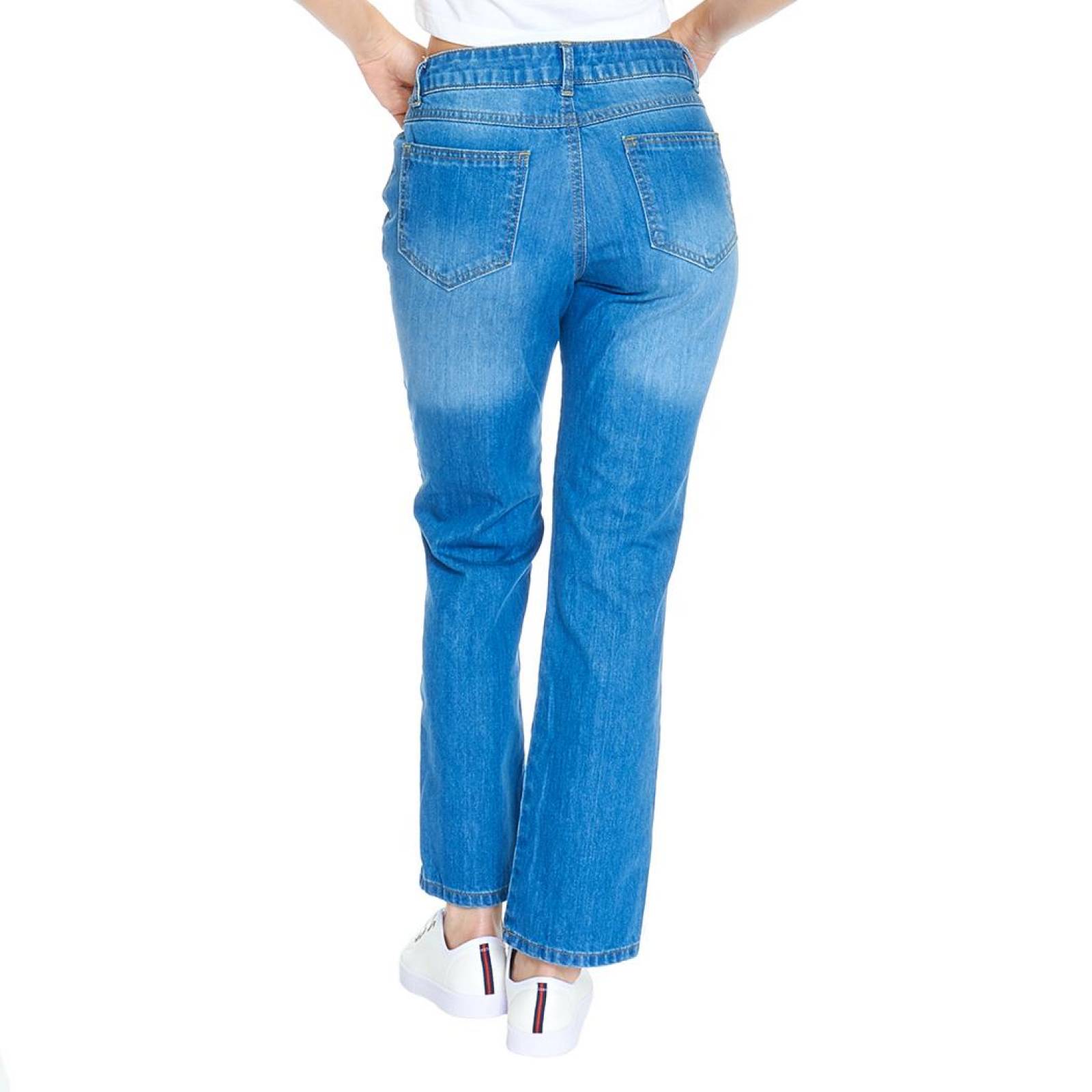 Jeans Mom Fit Para Mujer Mezclilla Rígida Moda Casual 