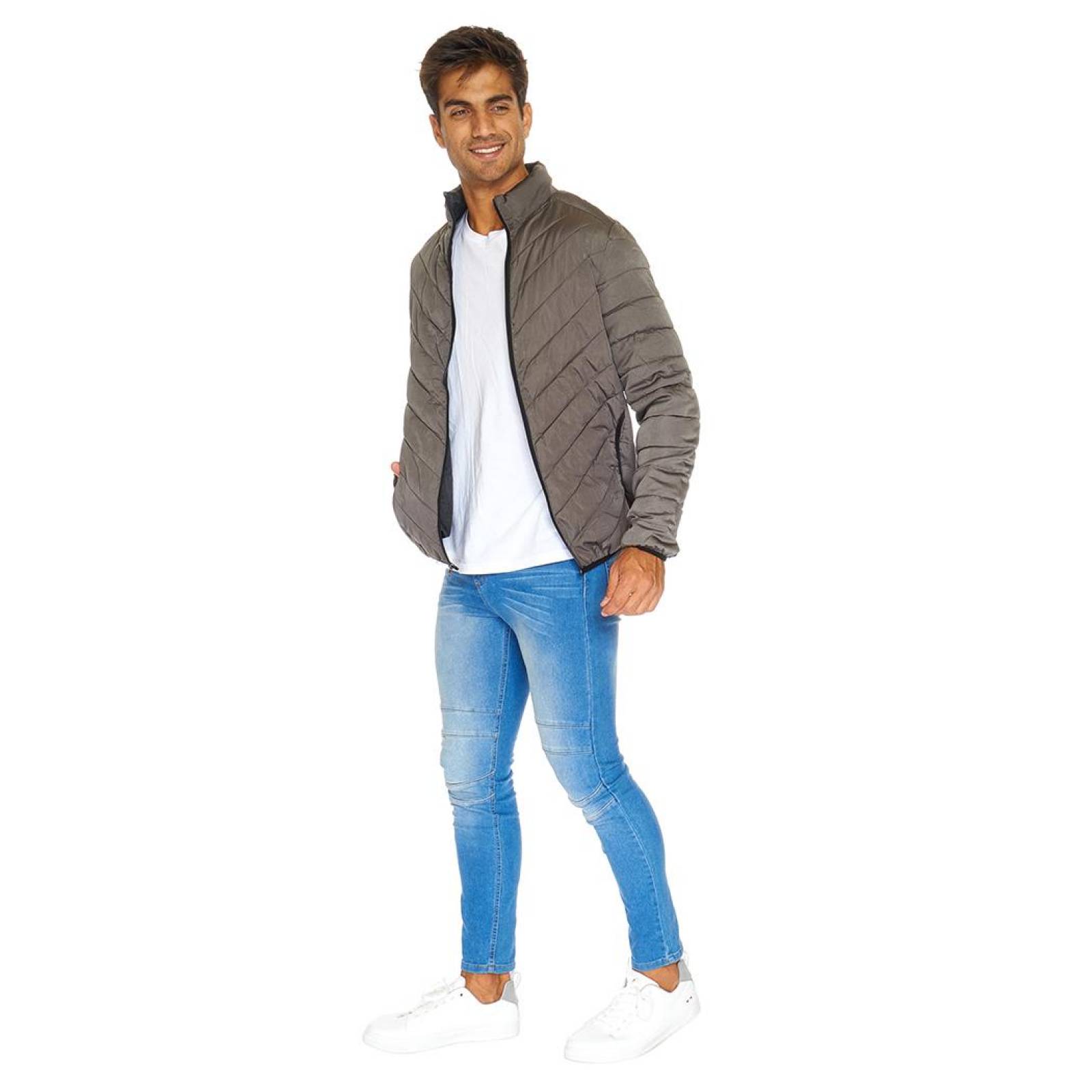 Chamarra Para Hombre Casual Básica Gris Slim Fit Cómoda 