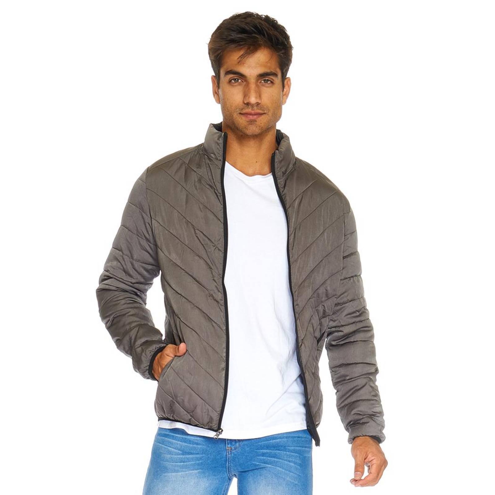 Chamarra Para Hombre Casual Básica Gris Slim Fit Cómoda 