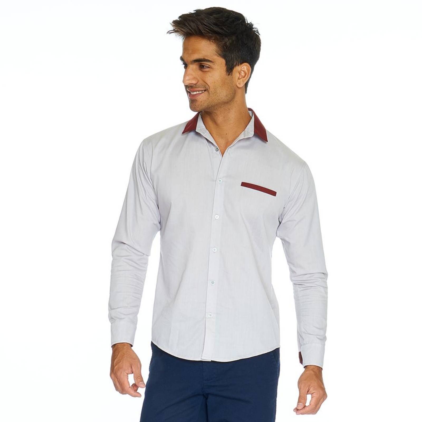 Camisa Para Hombre Lisa Formal Casual Slim Fit Gris 