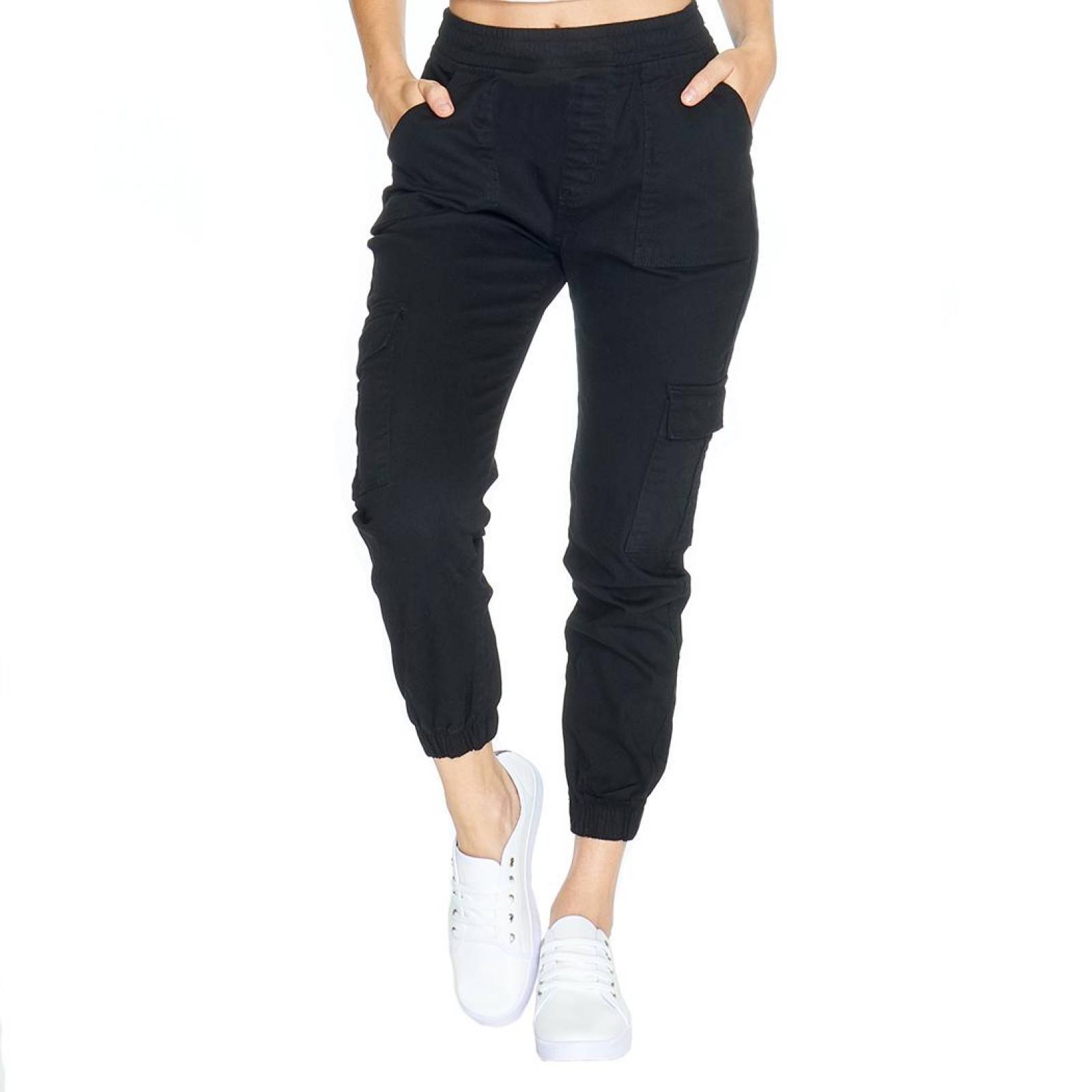 Pantalón Cargo Negro Para Mujer Gabardina Stretch Casual 