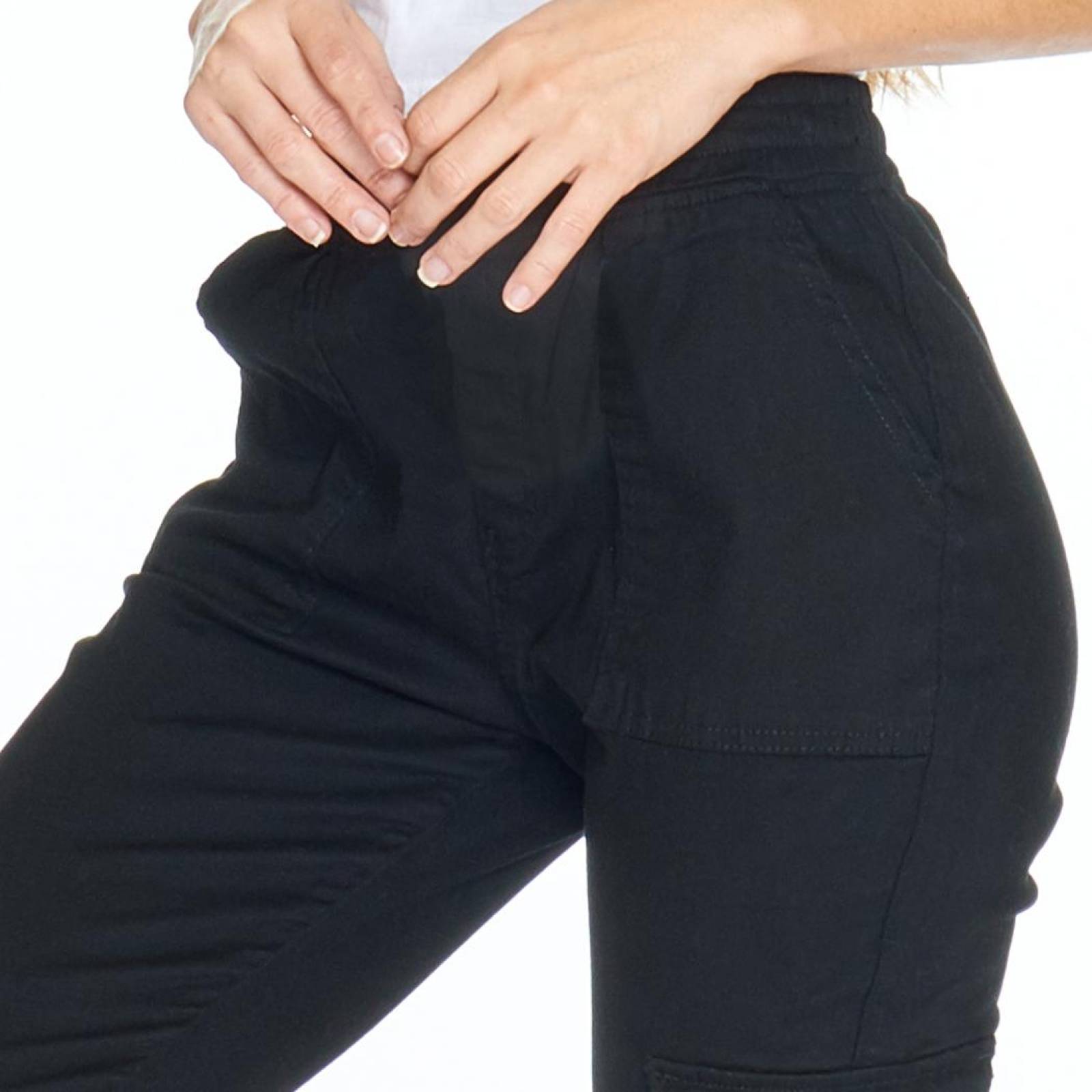 Pantalón Cargo Negro Para Mujer Gabardina Stretch Casual 
