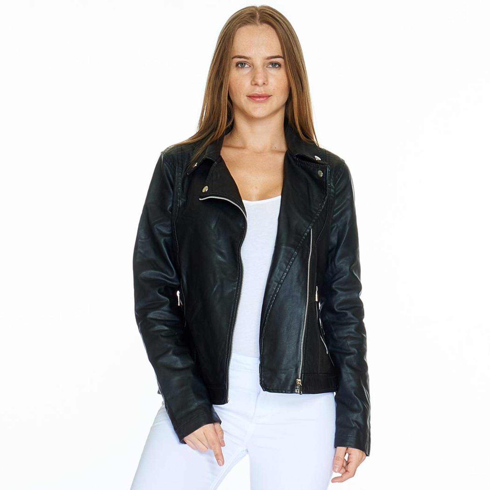 Chamarra Para Mujer Con Cierres Pu Moda Casual Negro 