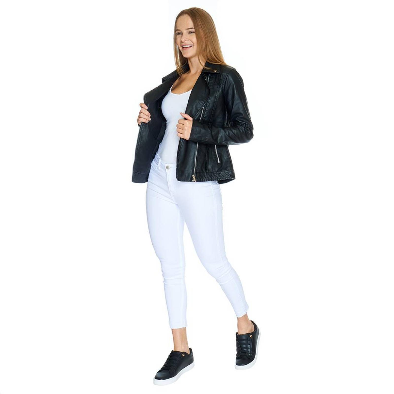 Chamarra Para Mujer Con Cierres Pu Moda Casual Negro 